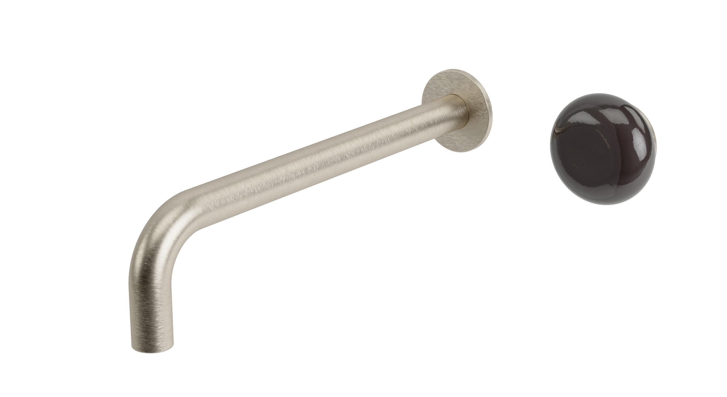 Foundry One Handle Wall Mount 10" Lavatory Faucet with Pebble Ceramic Knob Handle in Satin Nickel