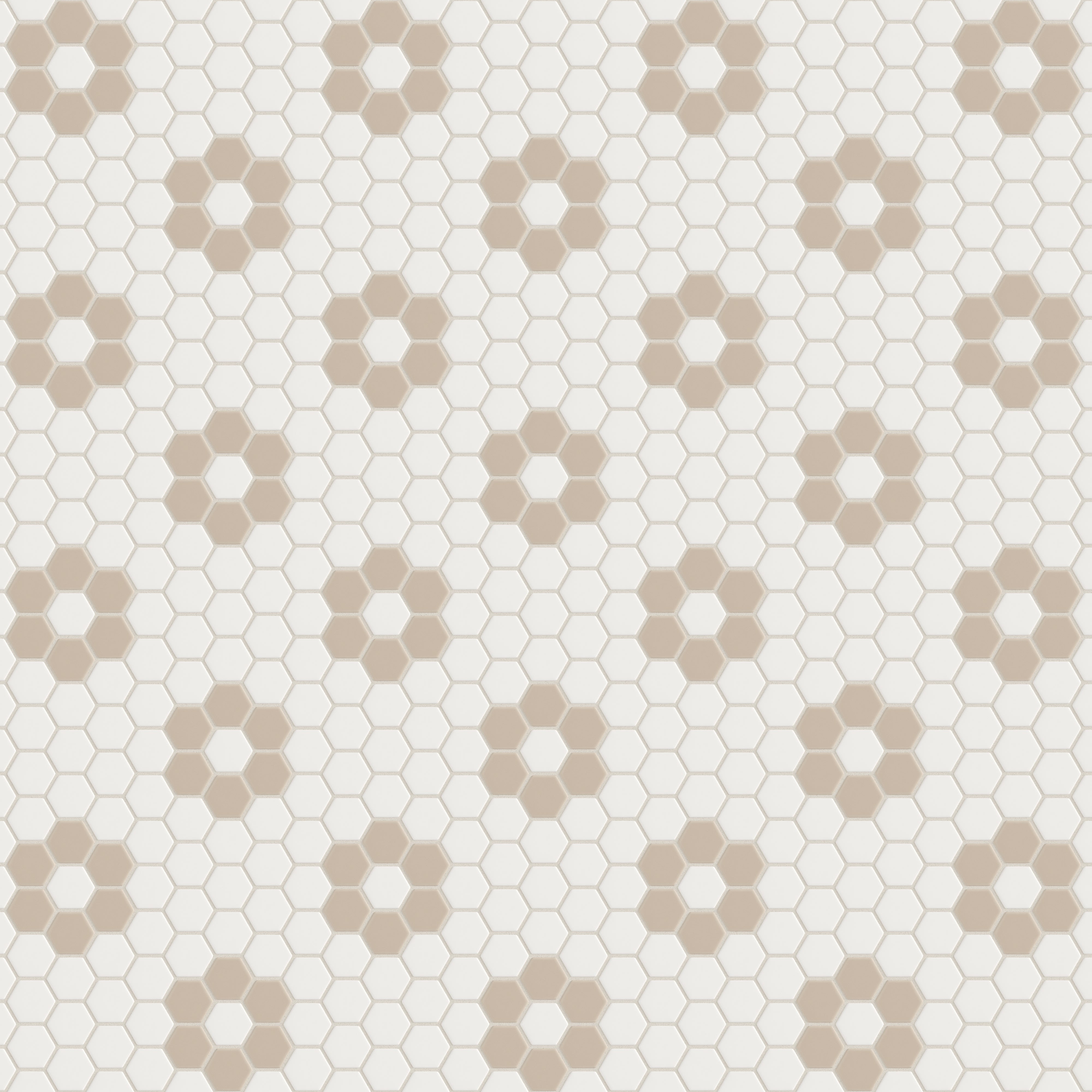 2" Hexagon Double Daisy Sheeted Original Ceramic Tile in Calcite Matte & Sweet Pea Matte