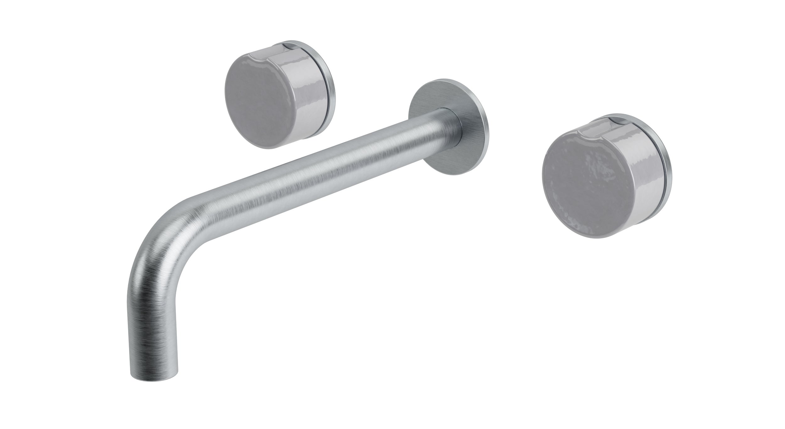 Foundry Two Handle Wall Mount 7.5" Lavatory Faucet with Groove Ceramic Knob Handles in Satin Chrome