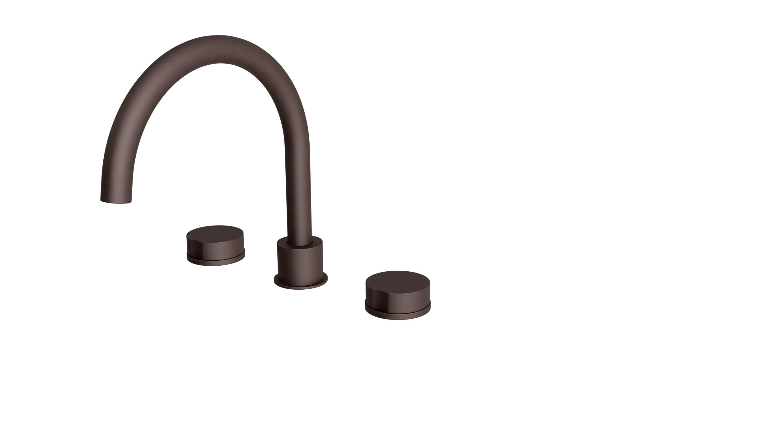 Foundry Two Handle Deck Mount Gooseneck Bath Trim with Barrel Knob Handles in Architectural Copper