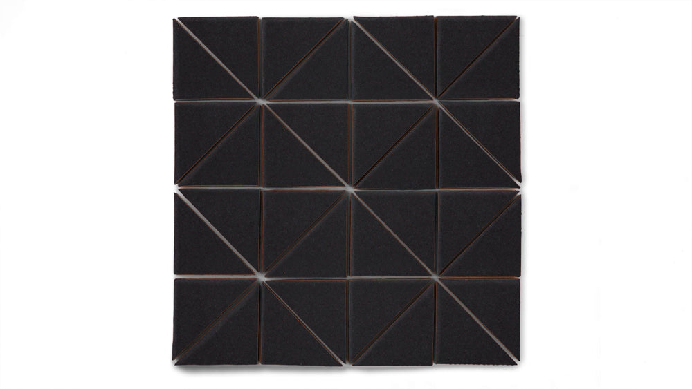 3" Triangle Sheeted - Quadrant Original Ceramic Mosaic Tile in Raven Matte