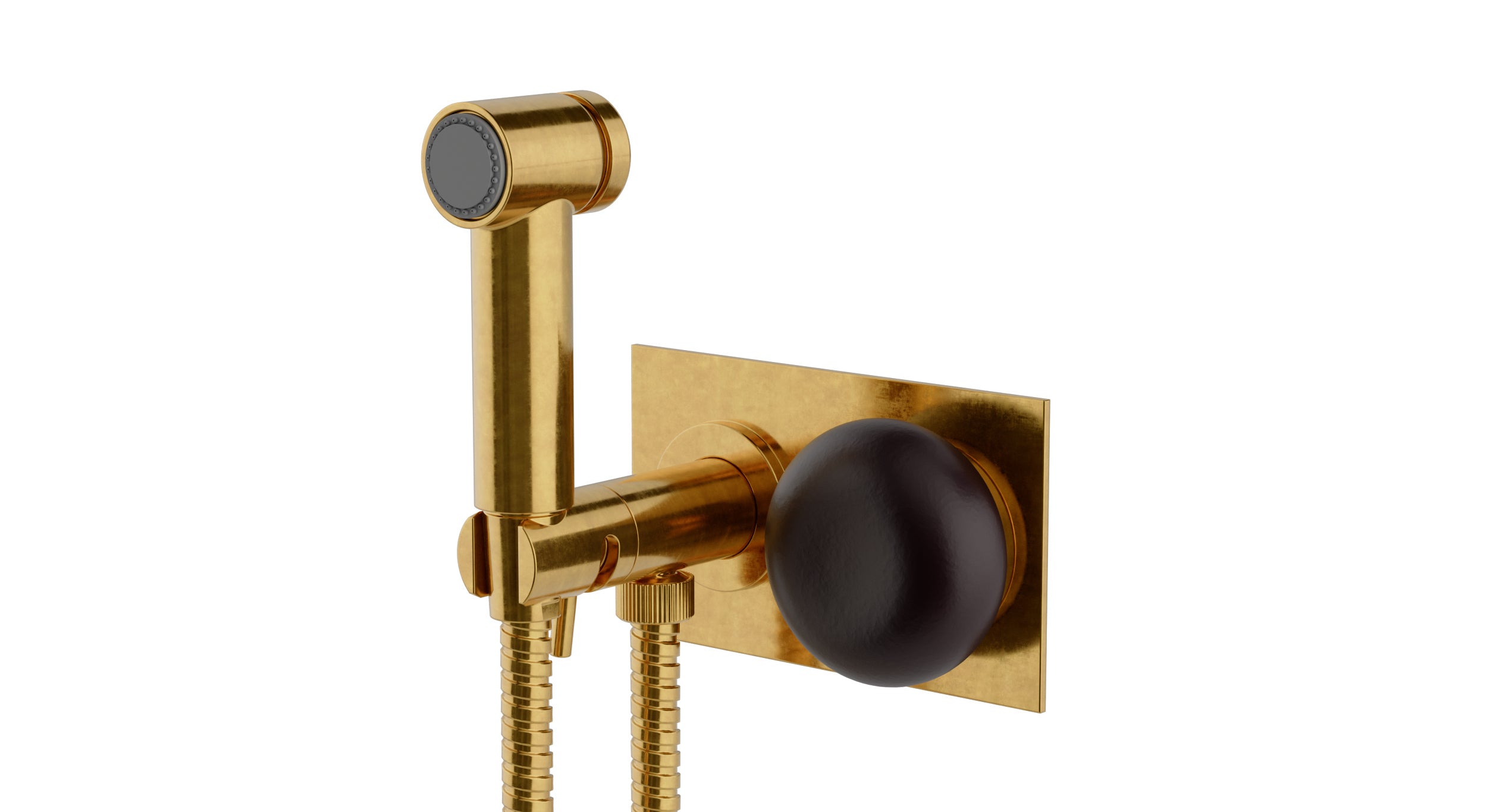 Foundry One Handle Wall Mount Bidet Trim with Pebble Ceramic Knob Handle in French Brass