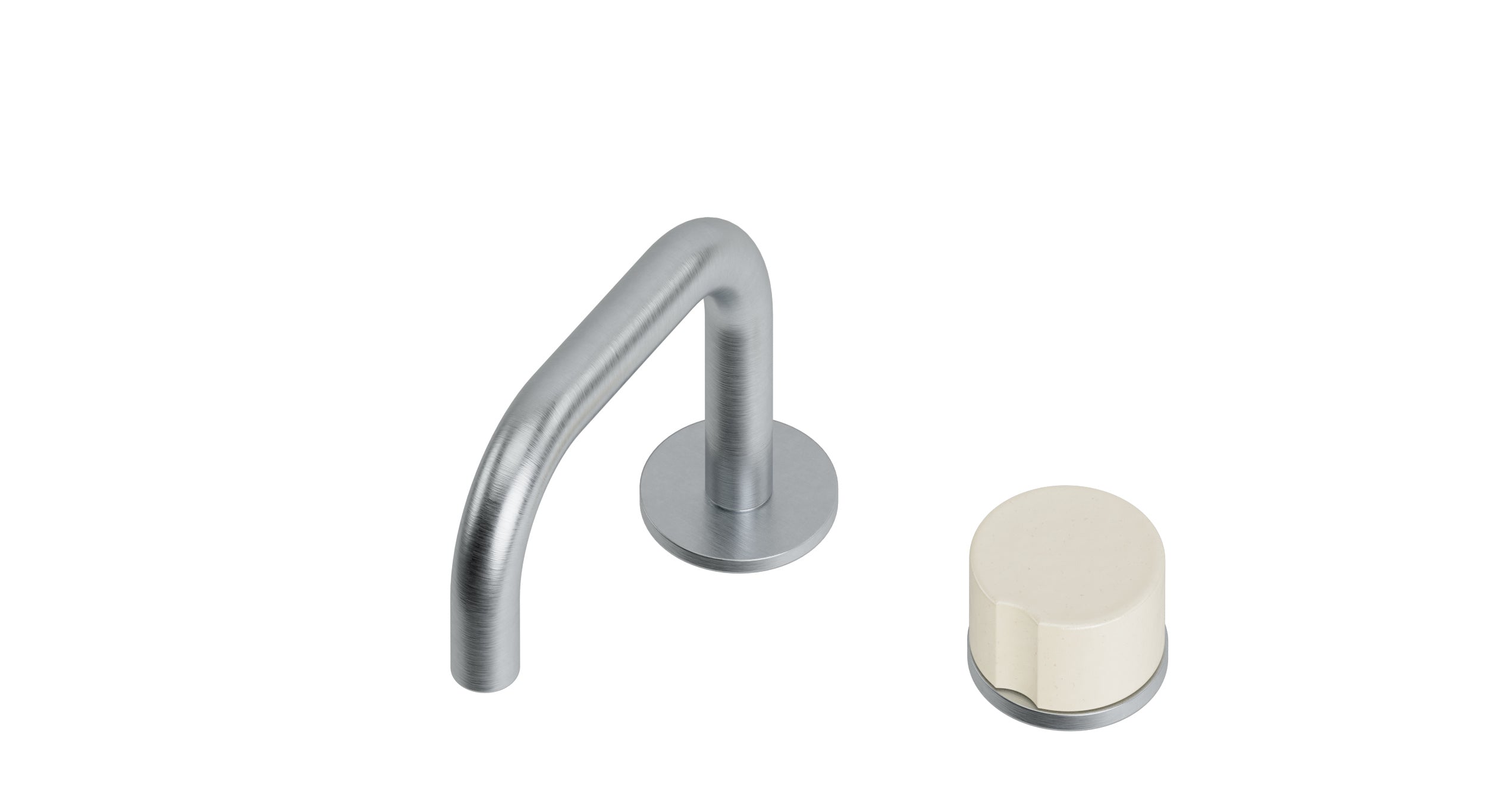 Foundry One Handle Deck Mount Squaretop Lavatory Faucet with Groove Ceramic Knob Handle in Satin Chrome