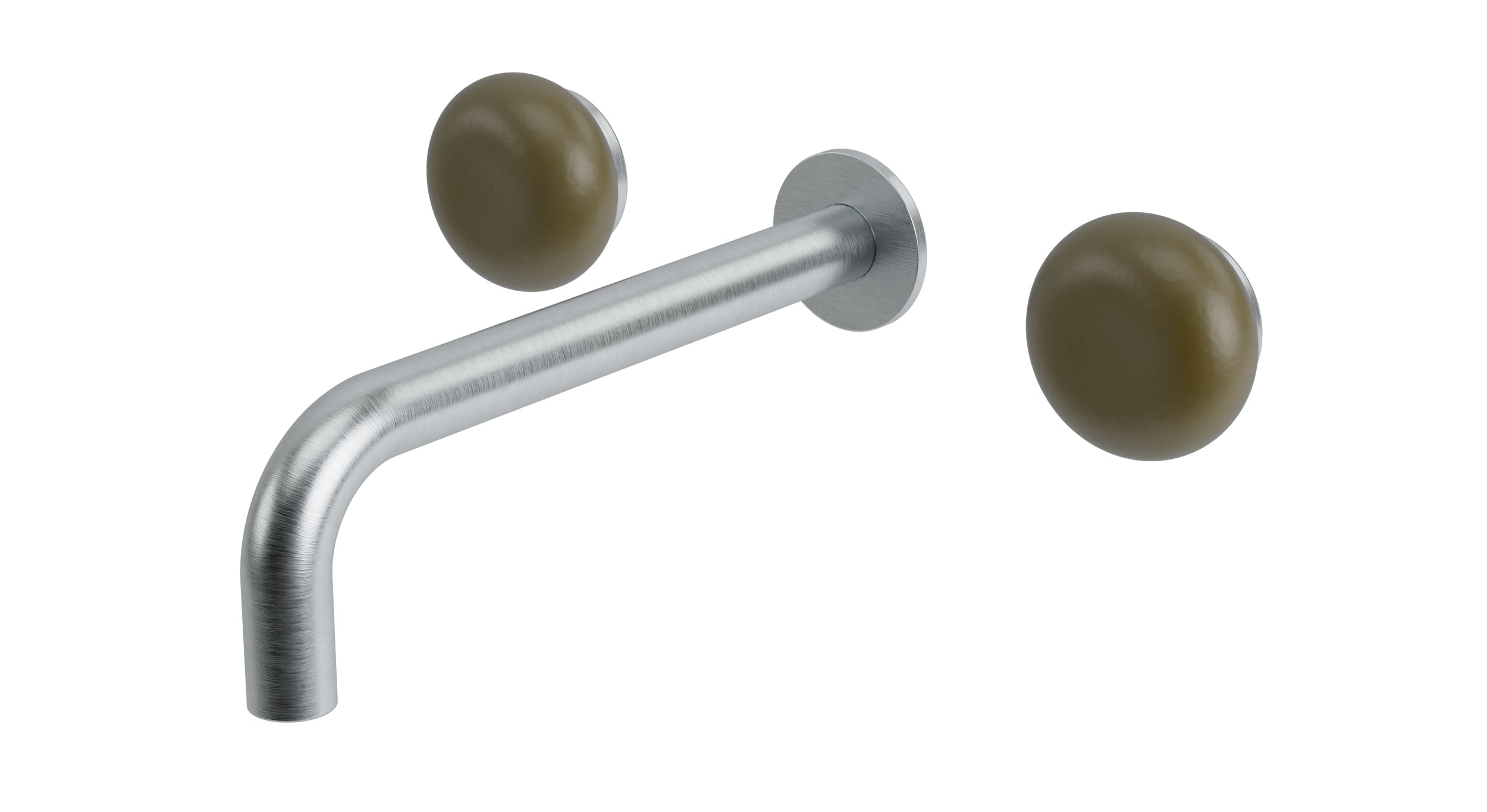 Foundry Two Handle Wall Mount 7.5" Lavatory Faucet with Pebble Ceramic Knob Handles in Satin Chrome