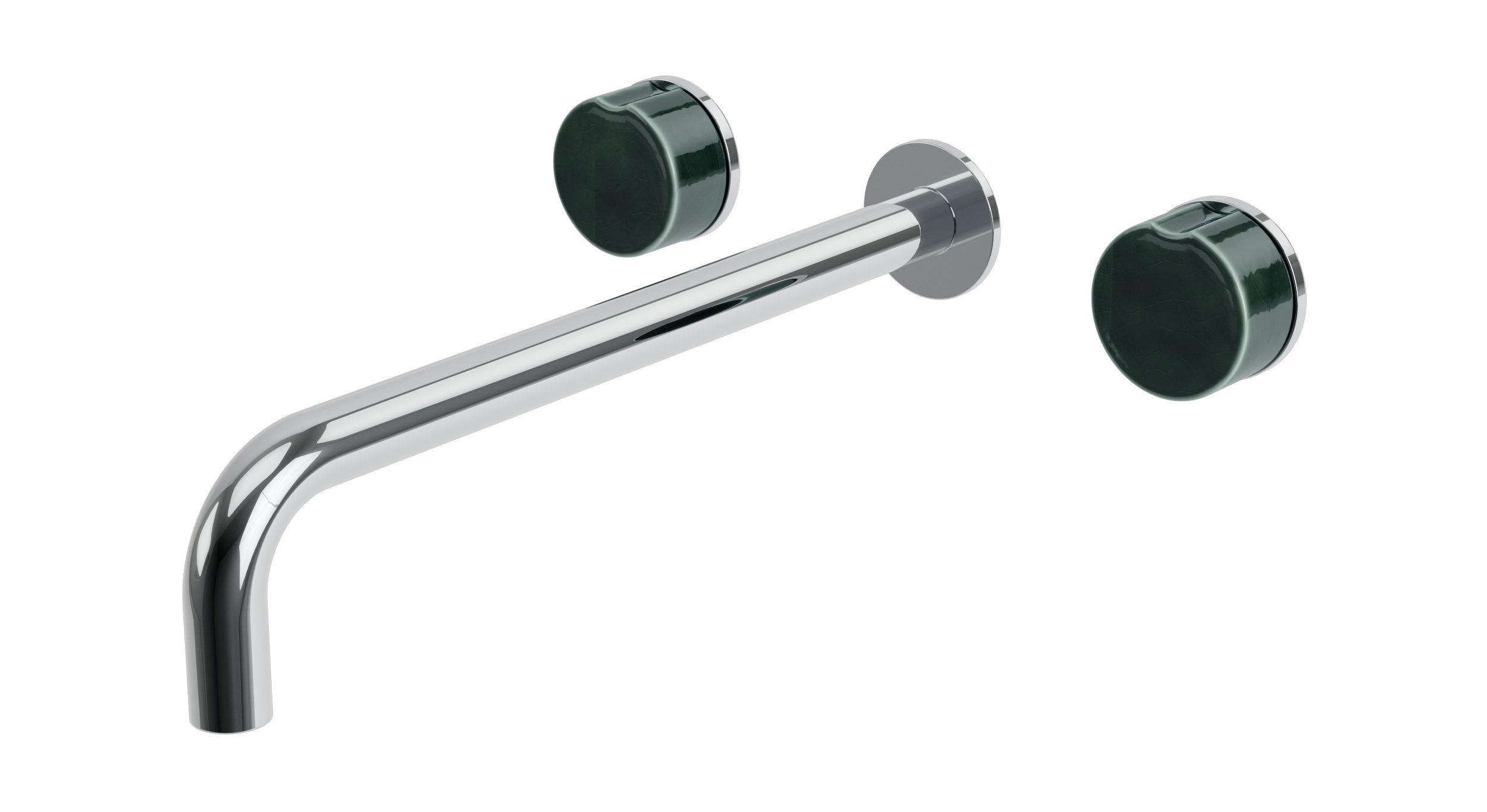 Foundry Two Handle Wall Mount 12" Lavatory Faucet with Groove Ceramic Knob Handles in Polished Chrome