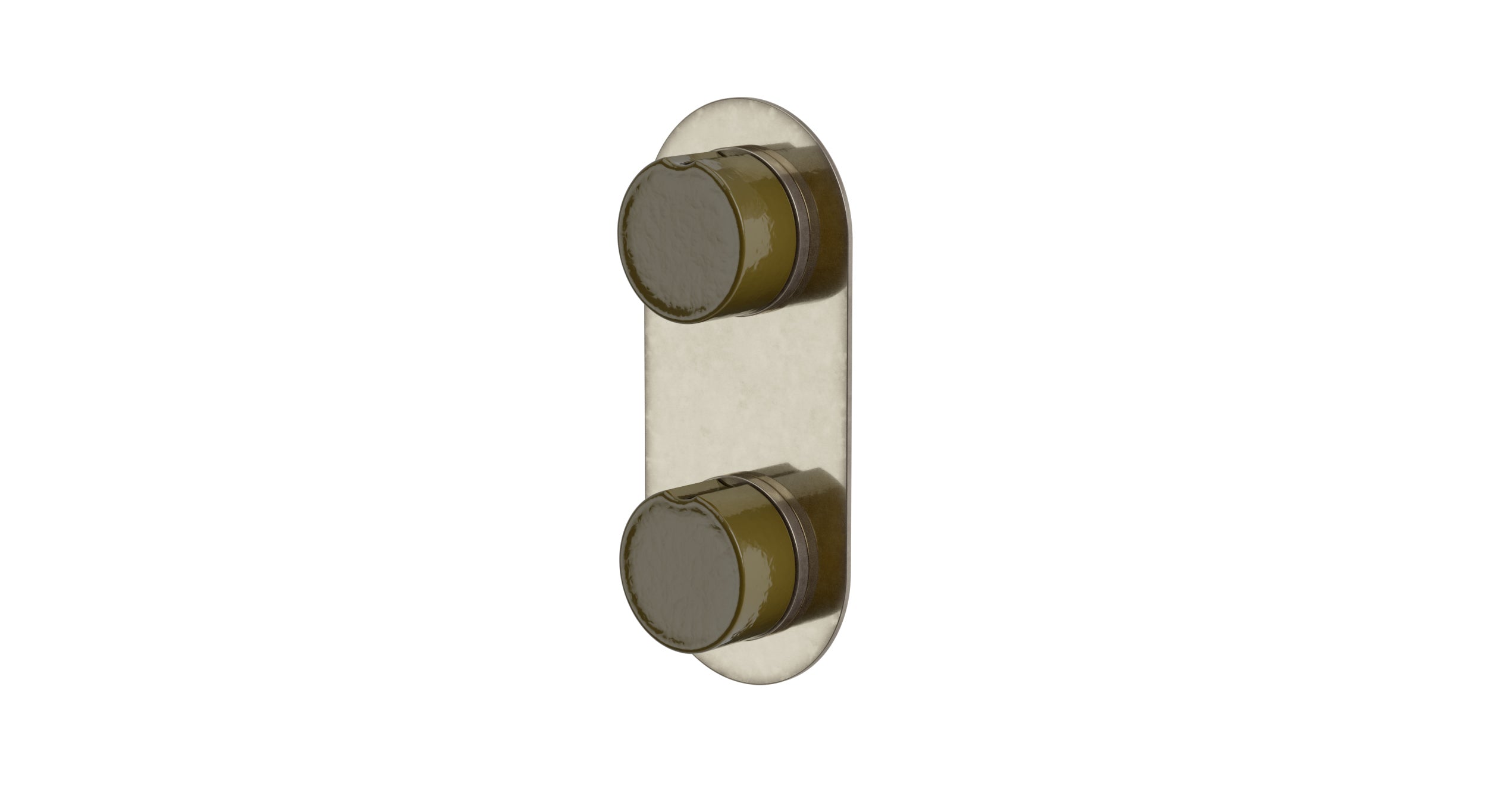 Foundry Two Handle Wall Mount Shower Trim with Groove Ceramic Knob Handles in French Nickel