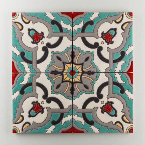 8x8 Handpainted Tile Liva C in Warm Motif