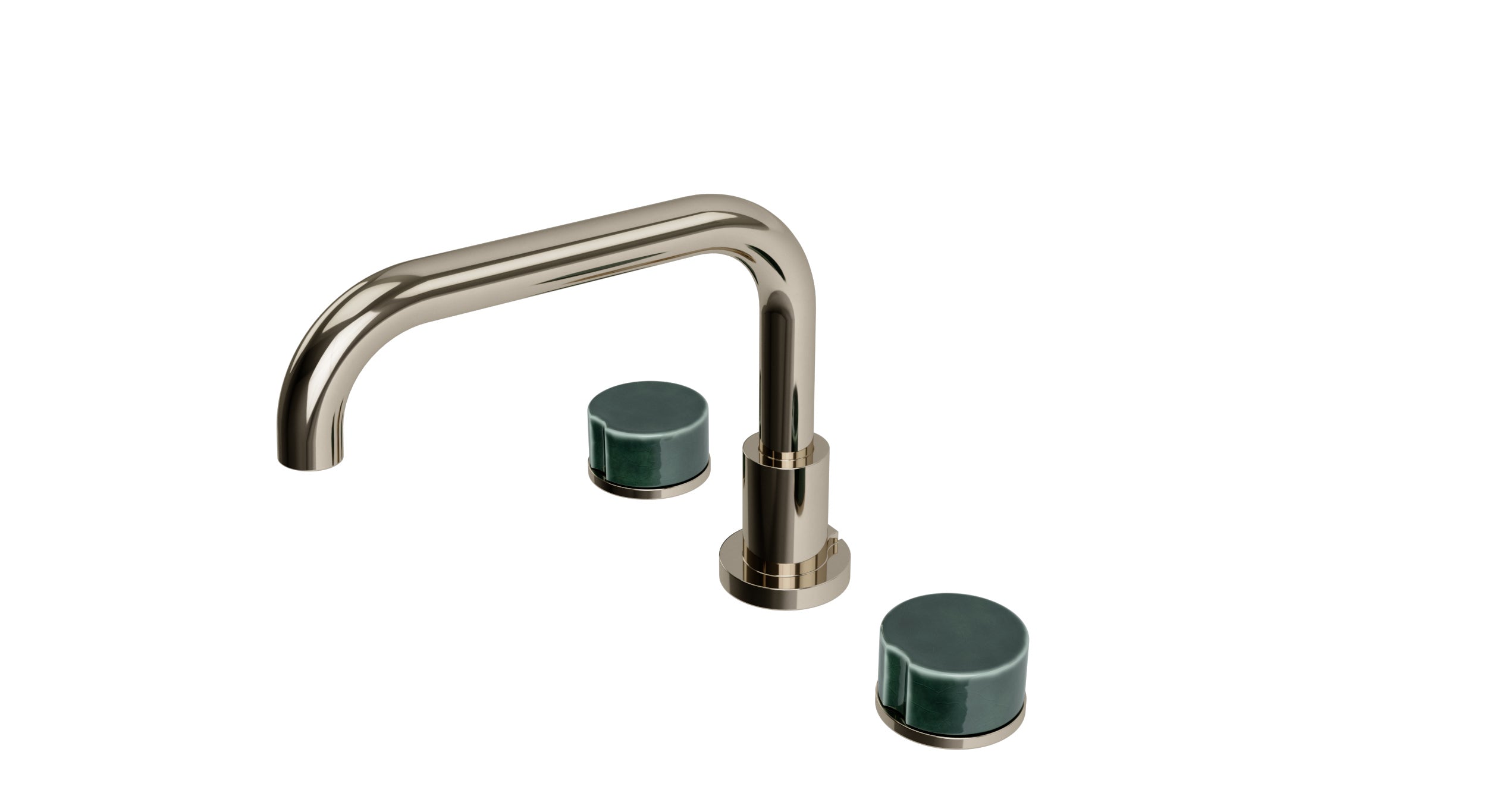 Foundry Two Handle Deck Mount Squaretop Bath Trim with Groove Ceramic Knob Handles in Polished Nickel