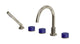 Foundry Three Handle Deck Mount Gooseneck Bath Trim with Hand Shower and Groove Ceramic Knob Handles in French Nickel