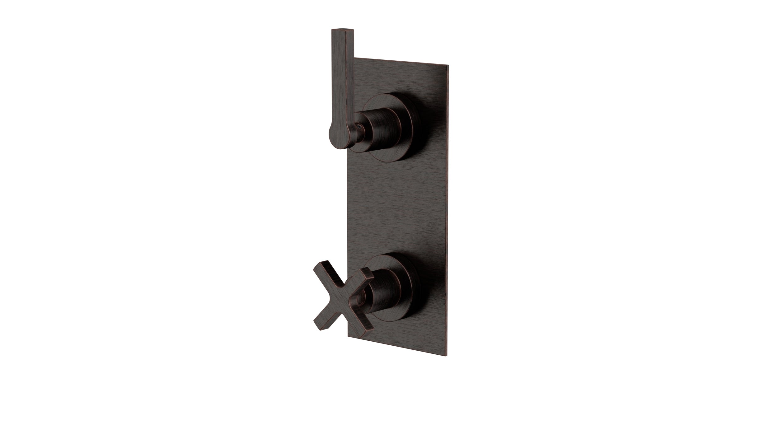 Flatiron Two Handle Wall Mount Shower Trim with Linear Cross/Linear Lever Handles in Antique Bronze
