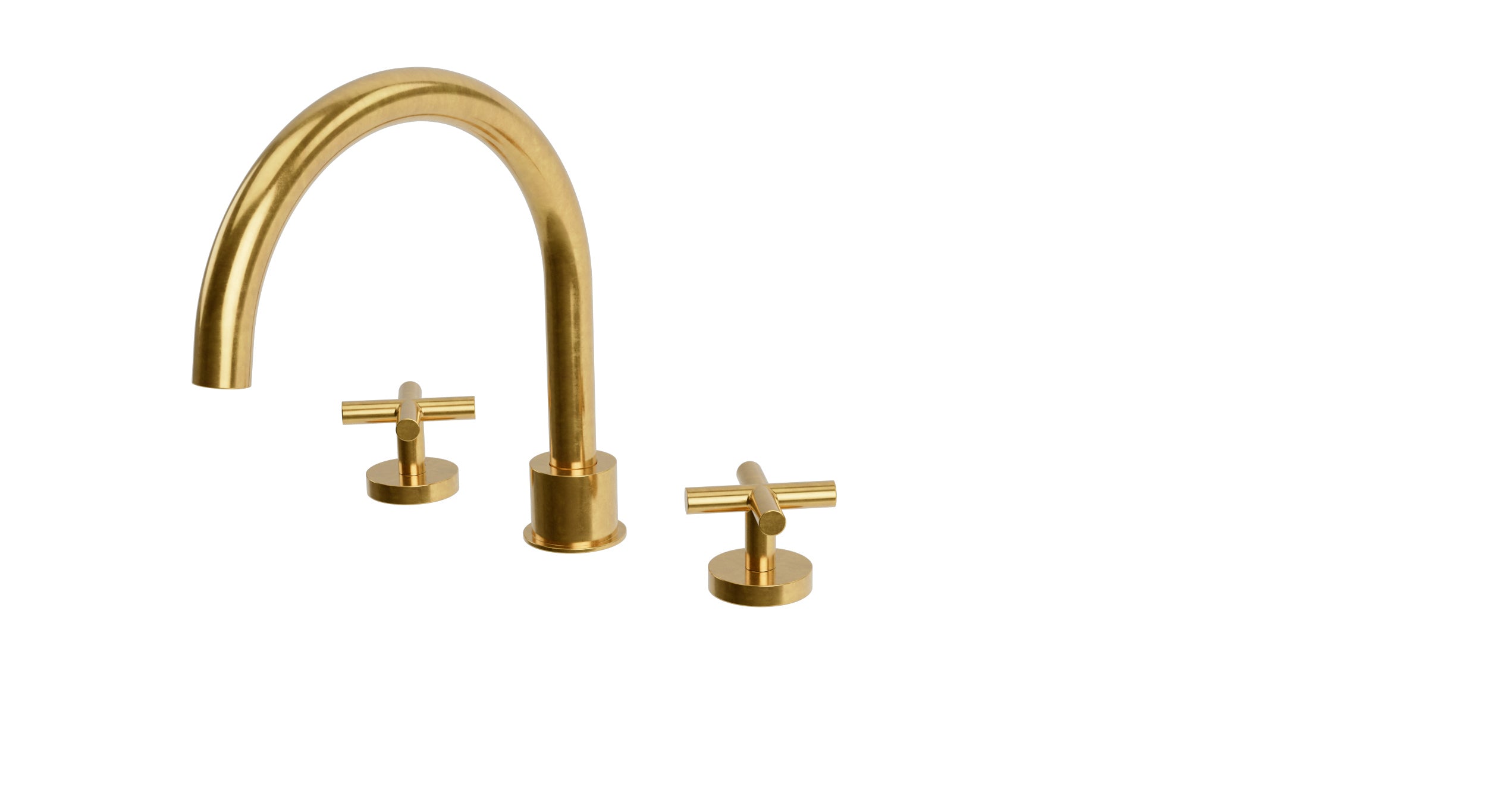 Contour Two Handle Deck Mount Gooseneck Bath Trim with Soft Cross Handles in French Brass