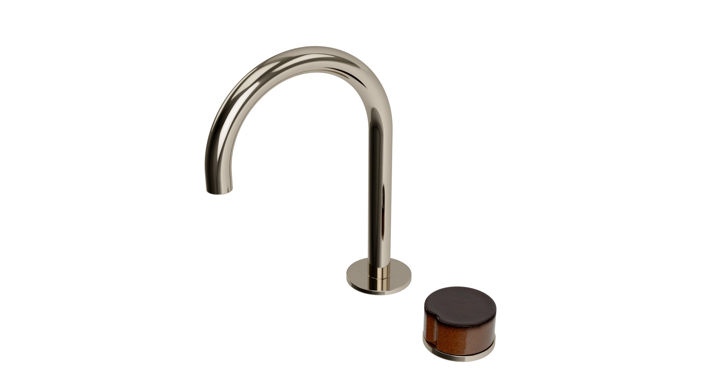 Foundry One Handle Deck Mount Gooseneck Lavatory Faucet with Groove Ceramic Knob Handle in Polished Nickel