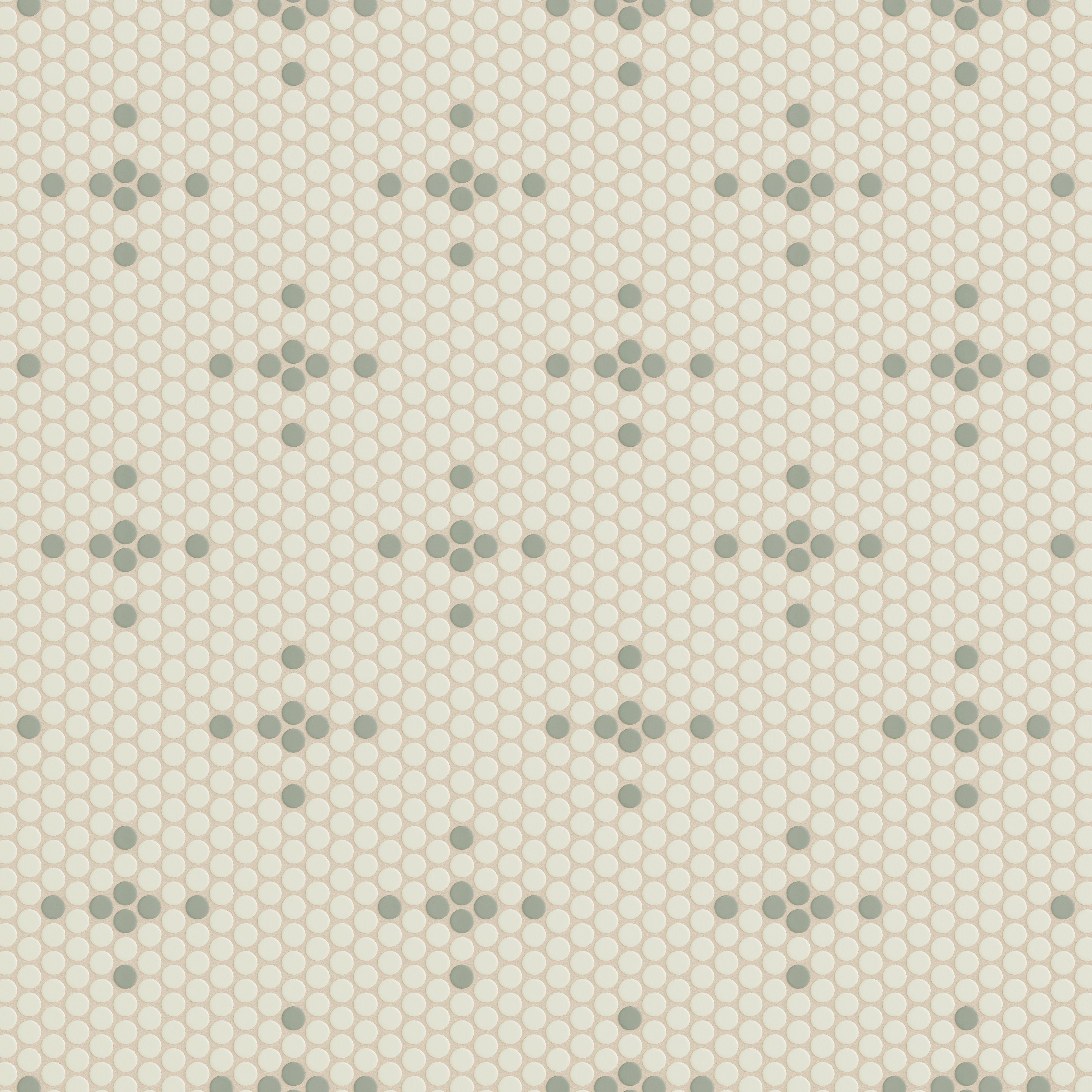 1" Penny Round Sparkle Sheeted Original Ceramic Tile in Limewash Matte & Rosemary Matte