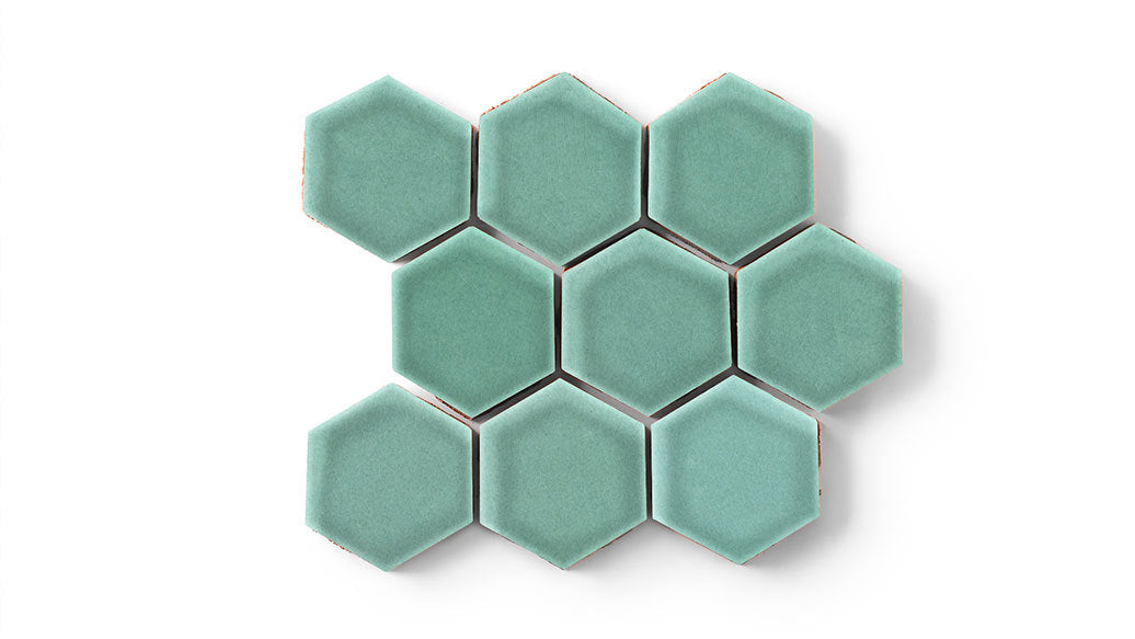3" Hexagon Sheeted Original Ceramic Mosaic Tile in Amalfi Coast Gloss