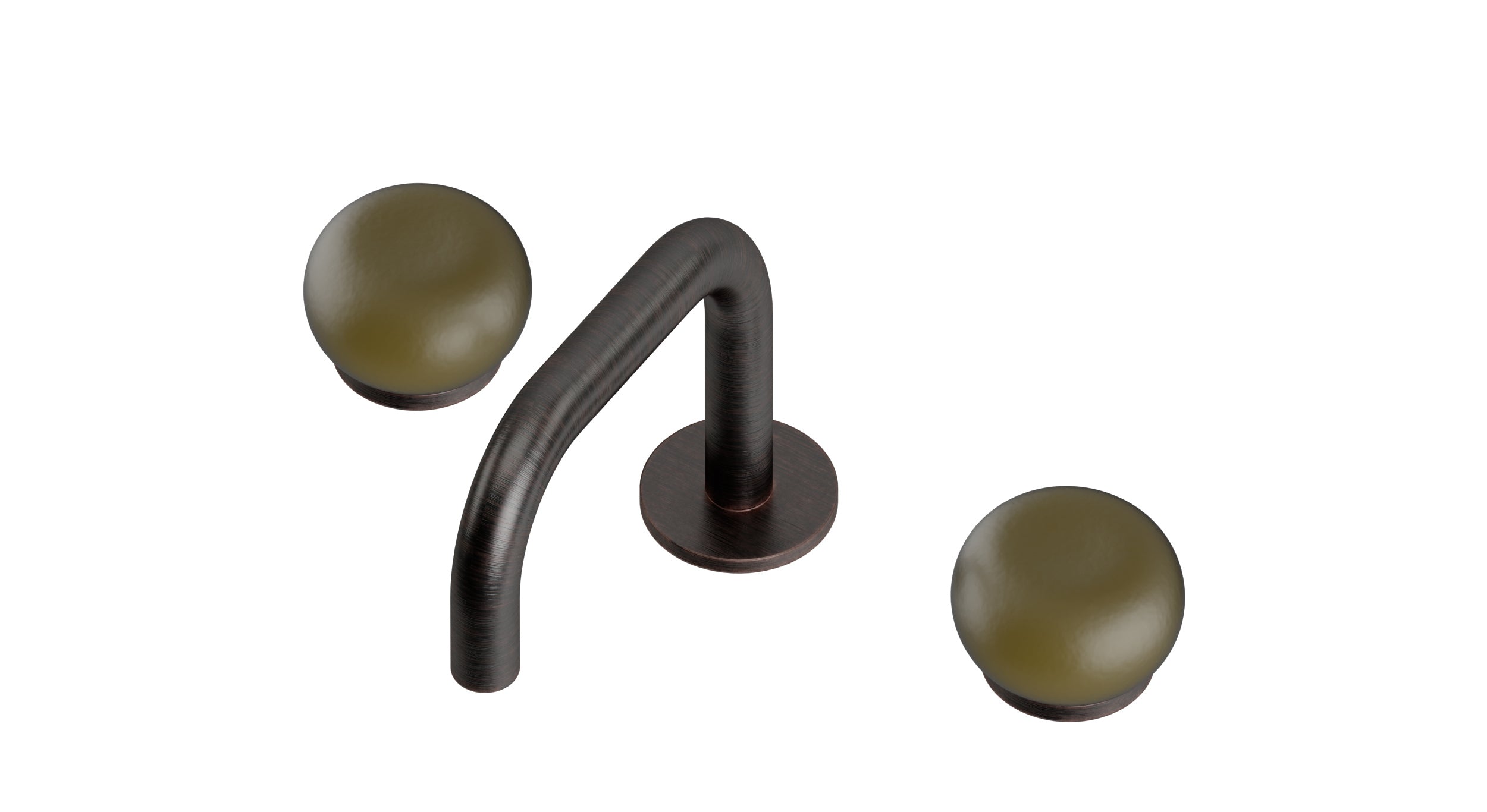 Foundry Two Handle Deck Mount Squaretop Lavatory Faucet with Pebble Ceramic Knob Handles in Antique Bronze