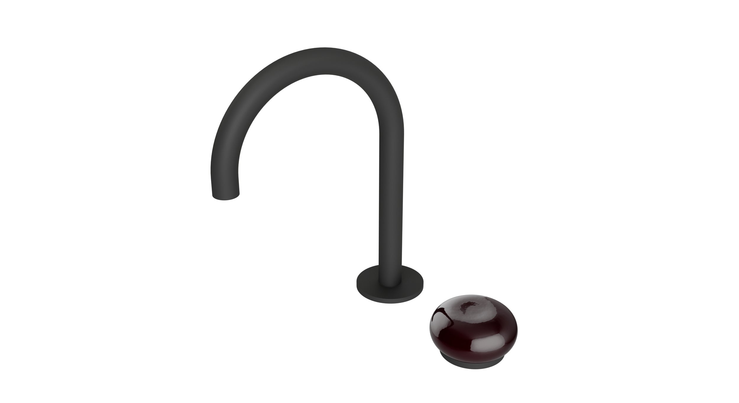 Foundry One Handle Deck Mount Gooseneck Lavatory Faucet with Pebble Ceramic Knob Handle in Matte Black