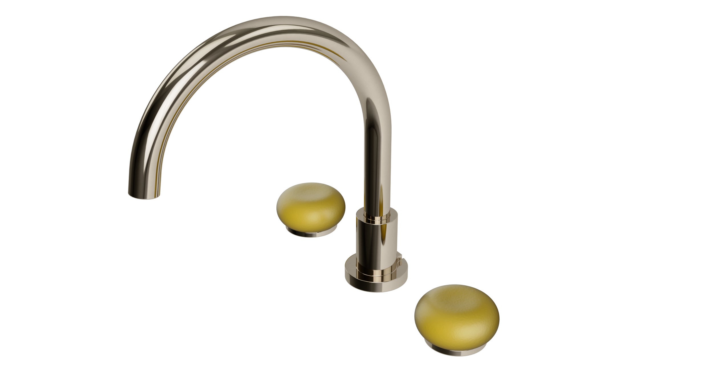Foundry Two Handle Deck Mount Gooseneck Bath Trim with Pebble Ceramic Knob Handles in Polished Nickel