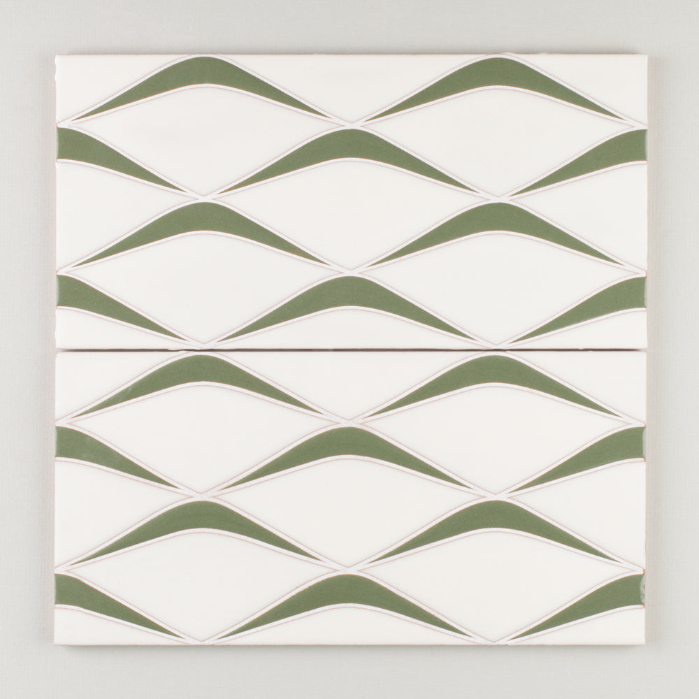 6x12 Handpainted Tile Uni Mountain in Green Motif