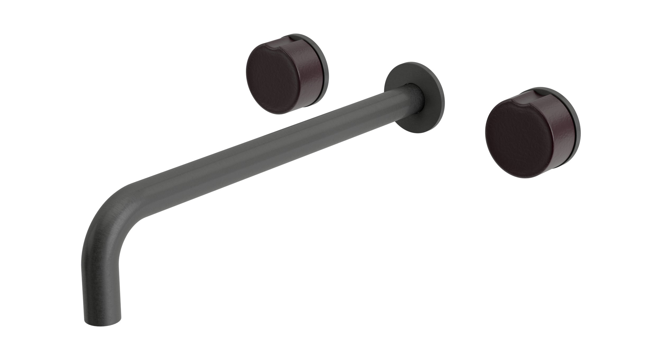 Foundry Two Handle Wall Mount 12" Lavatory Faucet with Groove Ceramic Knob Handles in Blackened Nickel