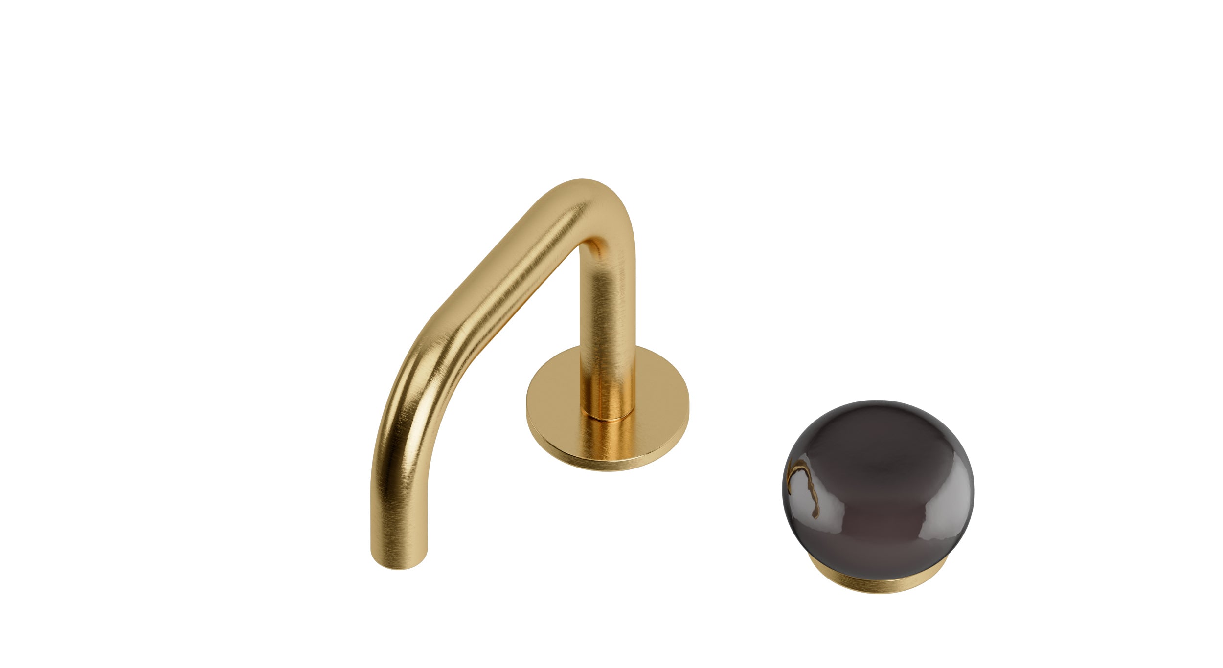Foundry One Handle Deck Mount Squaretop Lavatory Faucet with Pebble Ceramic Knob Handle in Satin Brass