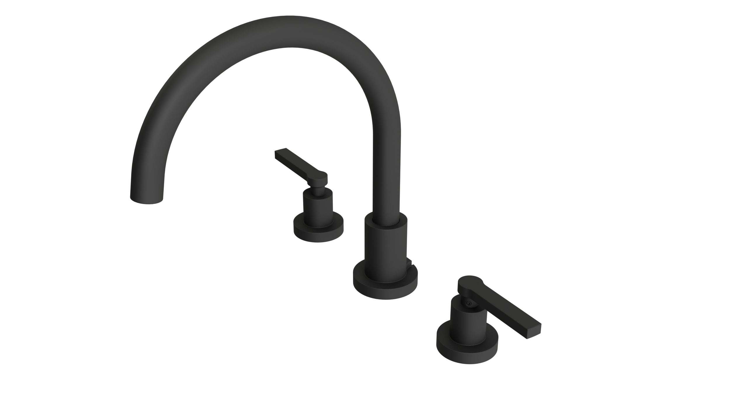 Flatiron Two Handle Deck Mount Gooseneck Bath Trim with Linear Lever Handles in Matte Black