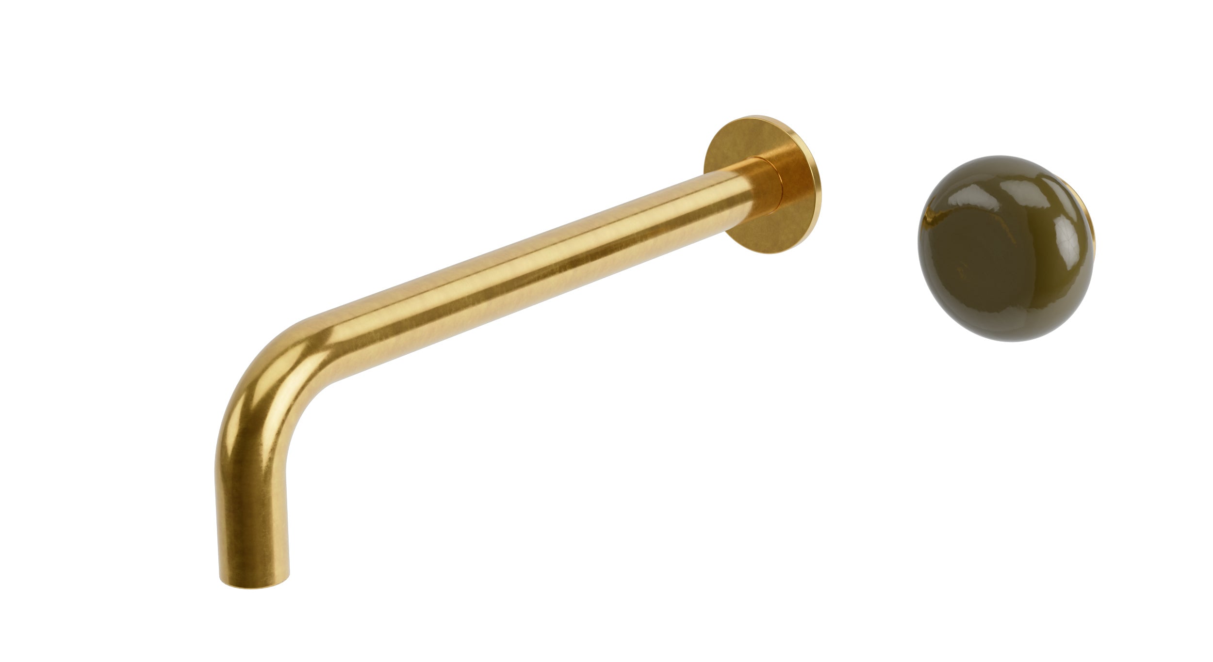 Foundry One Handle Wall Mount 10" Lavatory Faucet with Pebble Ceramic Knob Handle in French Brass