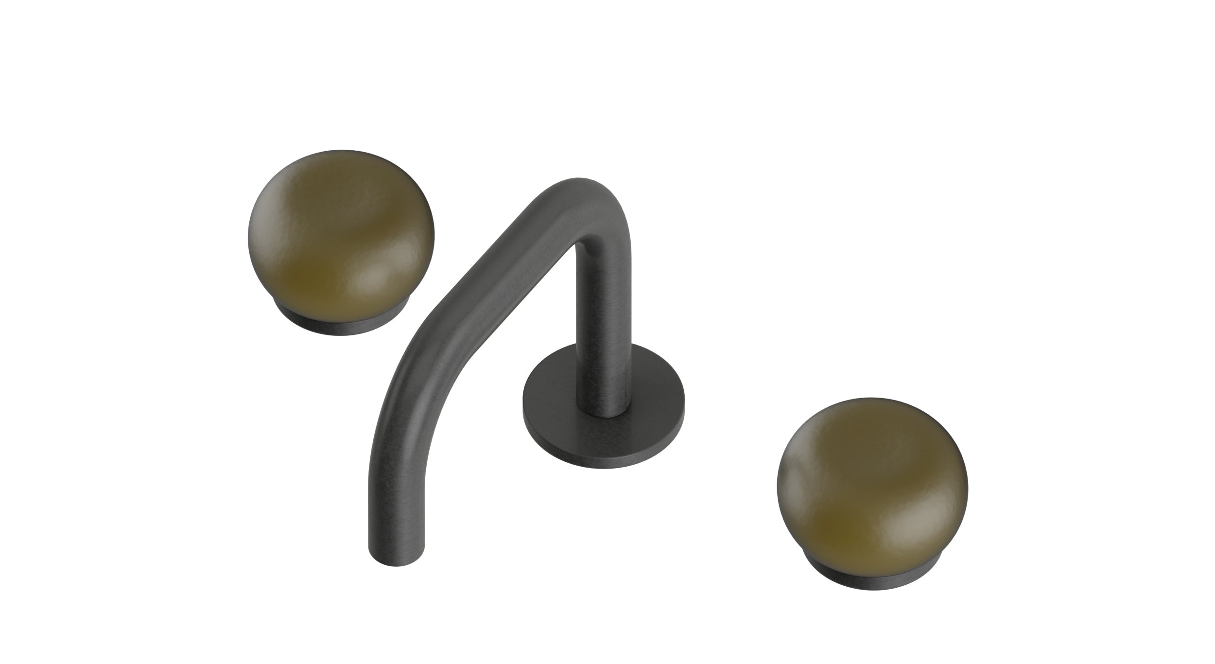 Foundry Two Handle Deck Mount Squaretop Lavatory Faucet with Pebble Ceramic Knob Handles in Blackened Nickel