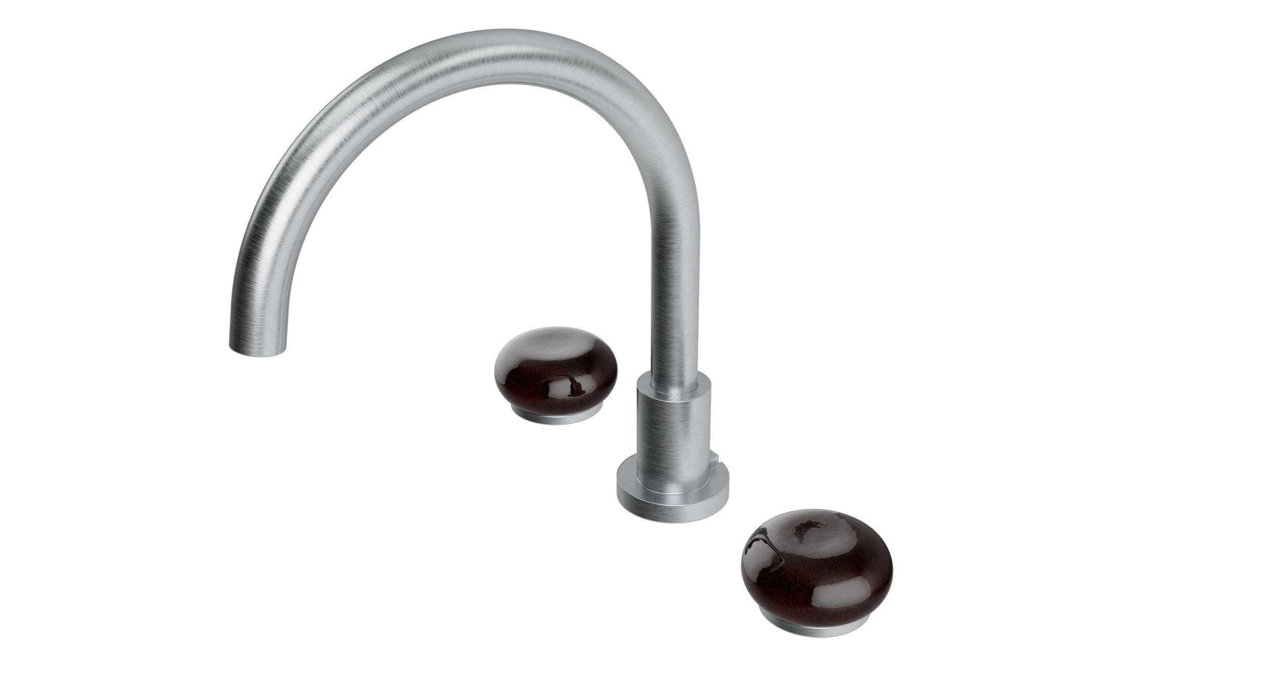 Foundry Two Handle Deck Mount Gooseneck Bath Trim with Pebble Ceramic Knob Handles in Satin Chrome