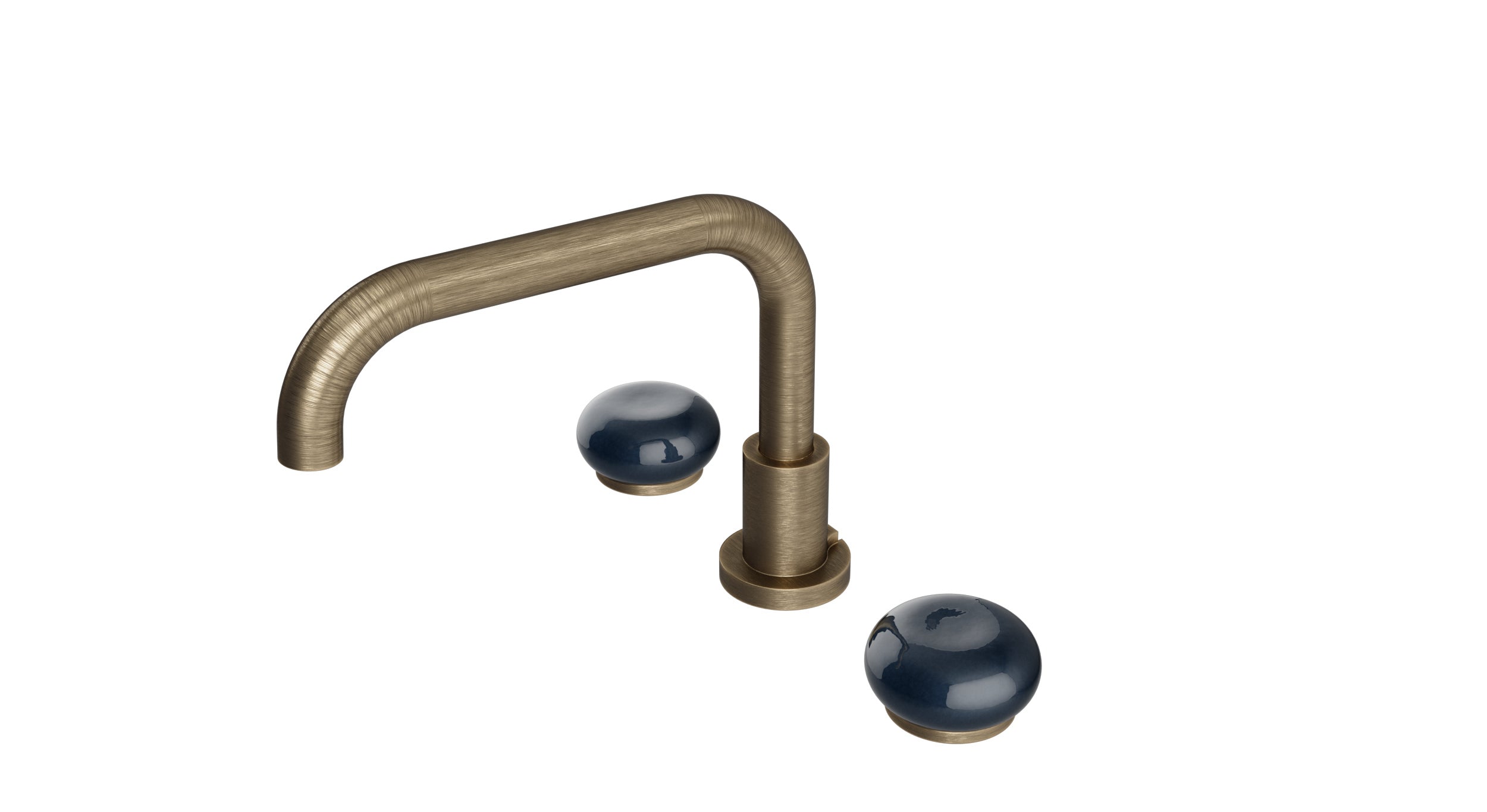 Foundry Two Handle Deck Mount Squaretop Bath Trim with Pebble Ceramic Knob Handles in Antique Brass