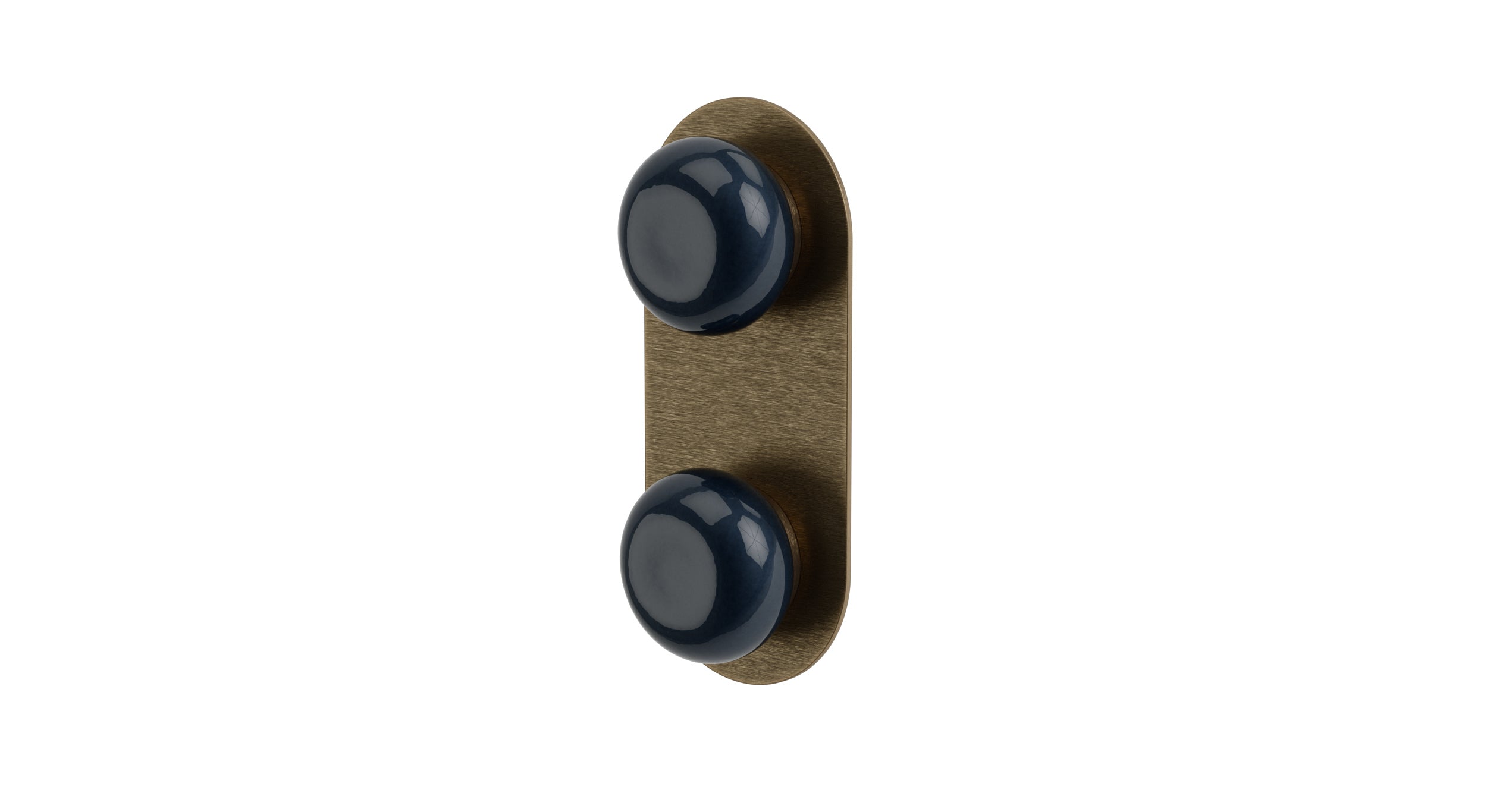 Foundry Two Handle Wall Mount Shower Trim with Pebble Ceramic Knob Handles in Antique Brass