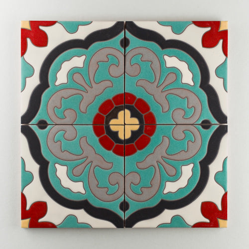 8x8 Handpainted Tile Tarragona in Warm Motif