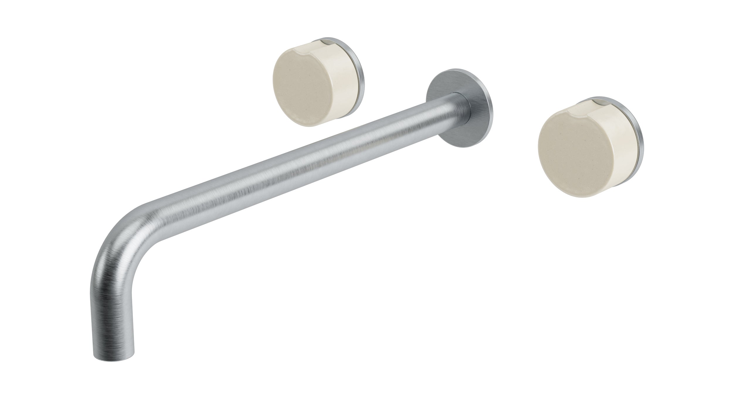 Foundry Two Handle Wall Mount 12" Lavatory Faucet with Groove Ceramic Knob Handles in Satin Chrome