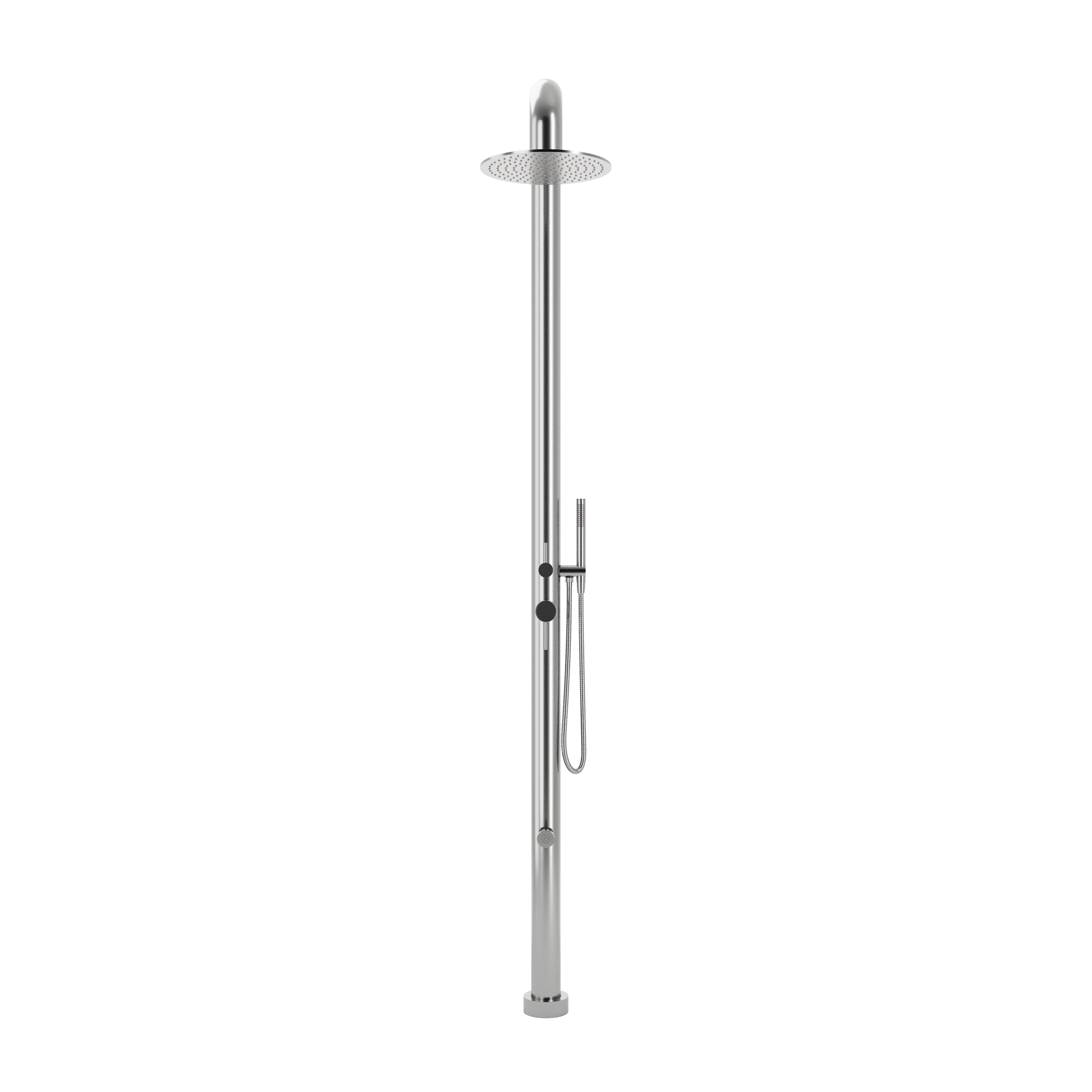 Contour Outdoor Shower Pressure Balance with 12" Rain Head, Hand Shower, and Foot Wash in Stainless Steel