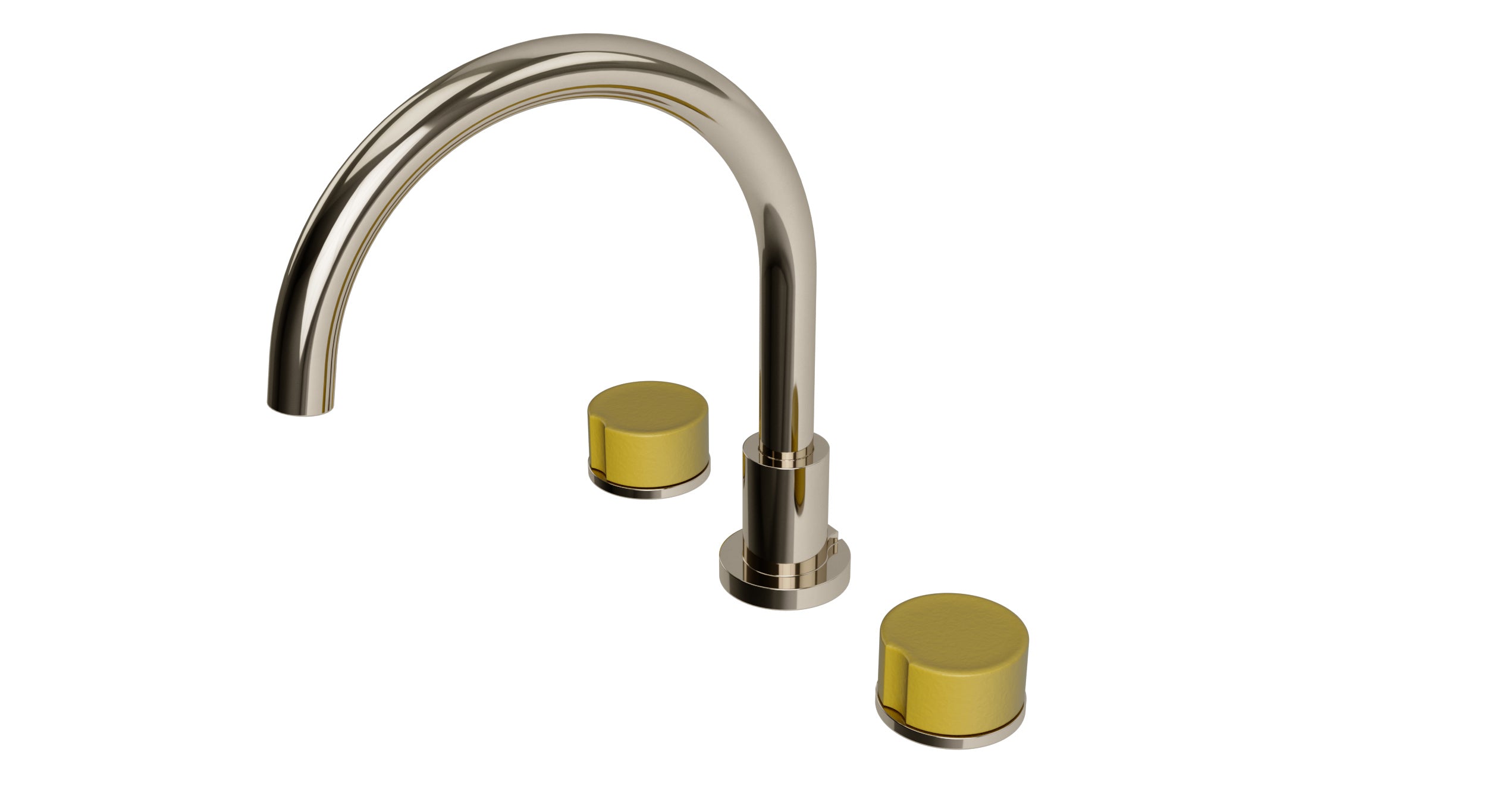 Foundry Two Handle Deck Mount Gooseneck Bath Trim with Groove Ceramic Knob Handles in Polished Nickel