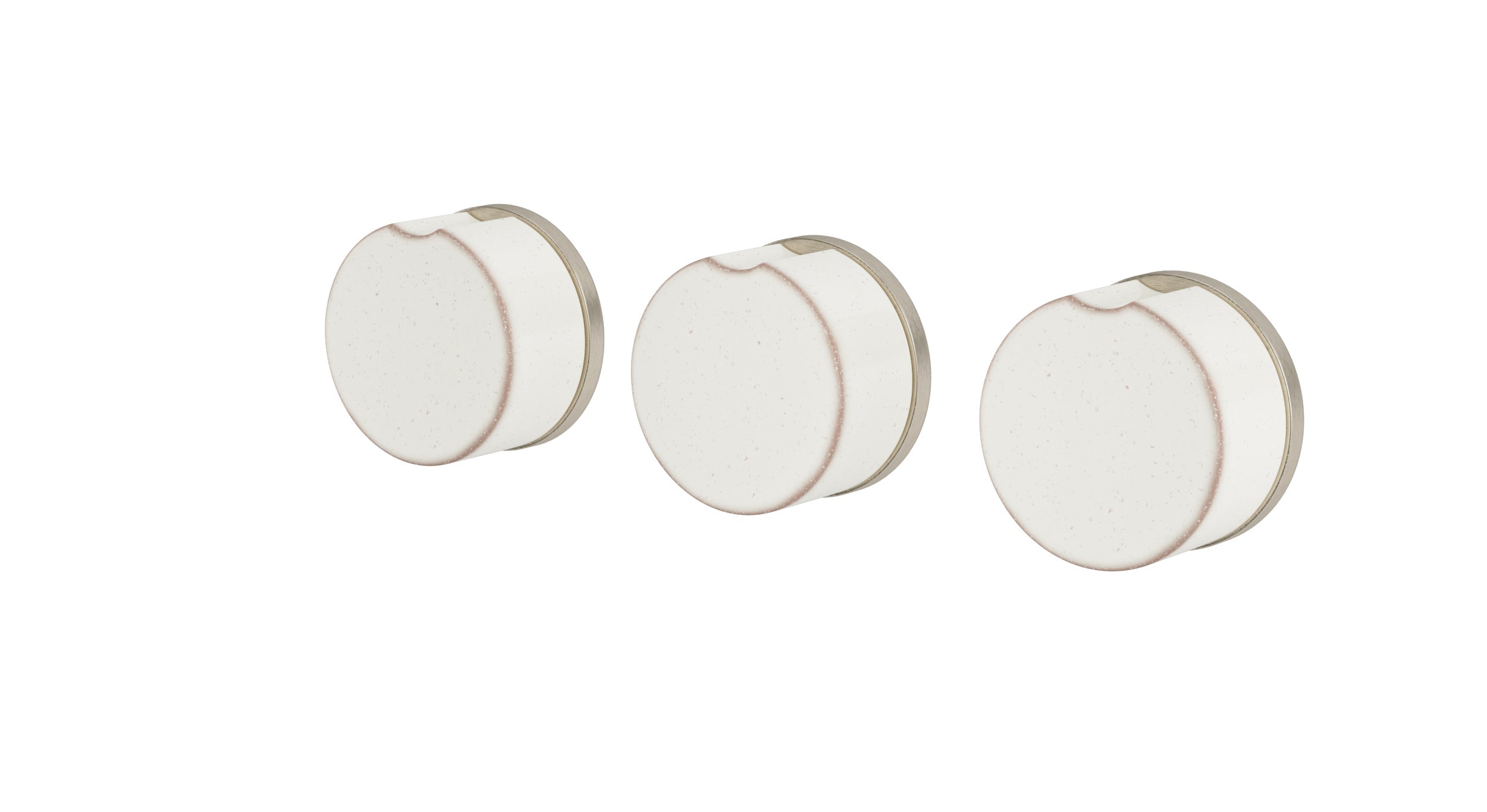 Foundry Three Handle Wall Mount Bath Trim with Diverter/Volume Control and Groove Ceramic Knob Handles in Satin Nickel