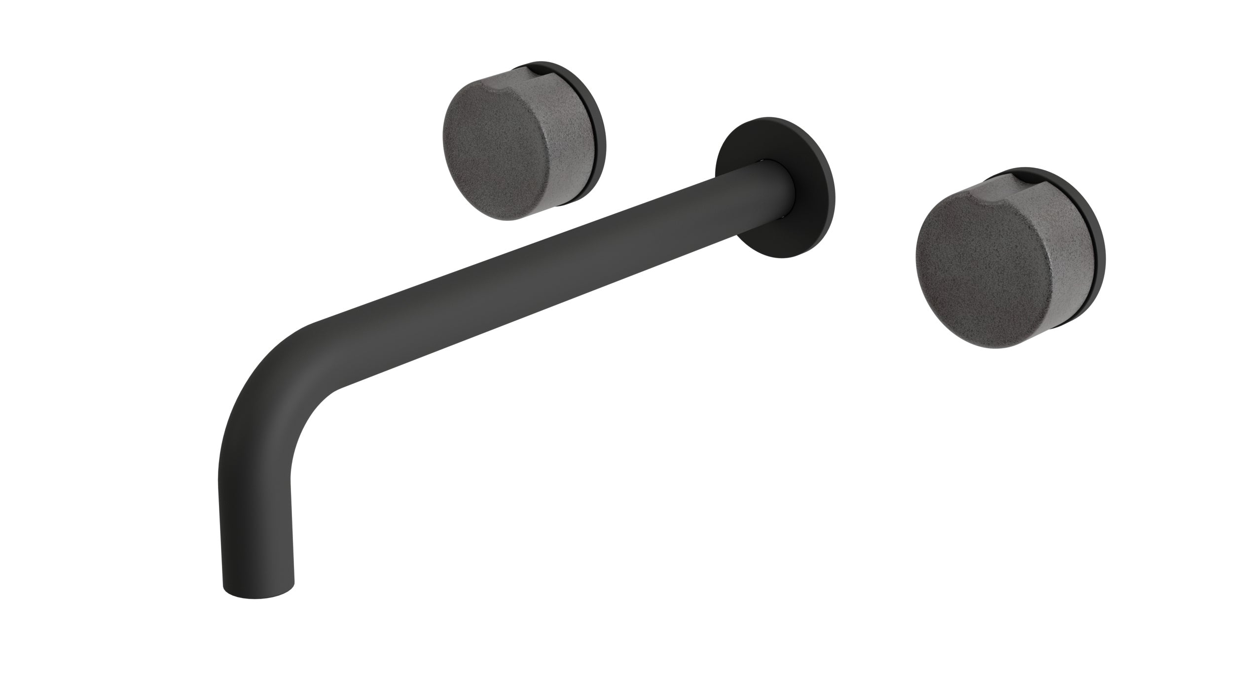 Foundry Two Handle Wall Mount 10" Lavatory Faucet with Groove Ceramic Knob Handles in Matte Black