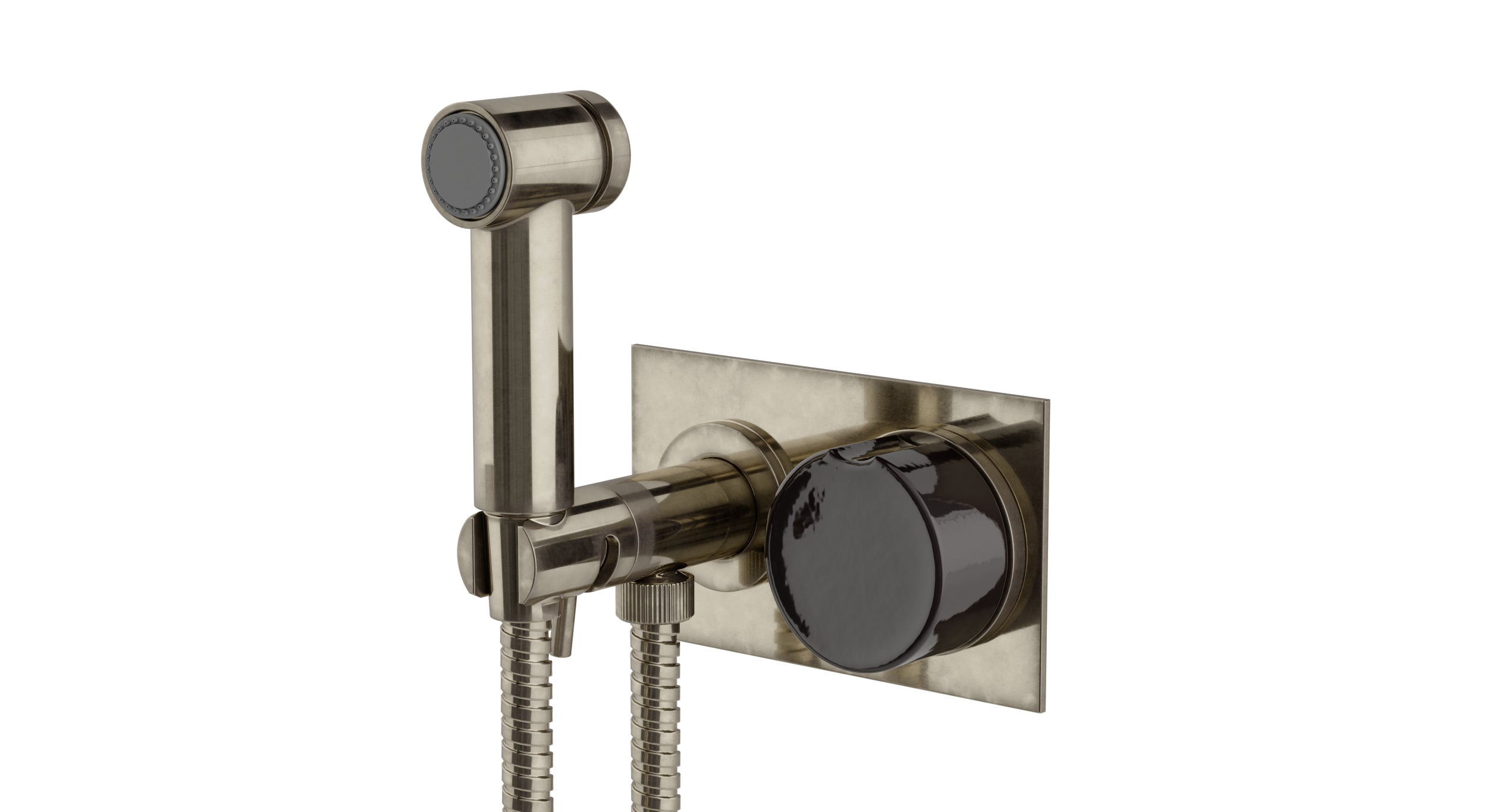 Foundry One Handle Wall Mount Bidet Trim with Groove Ceramic Knob Handle in French Nickel