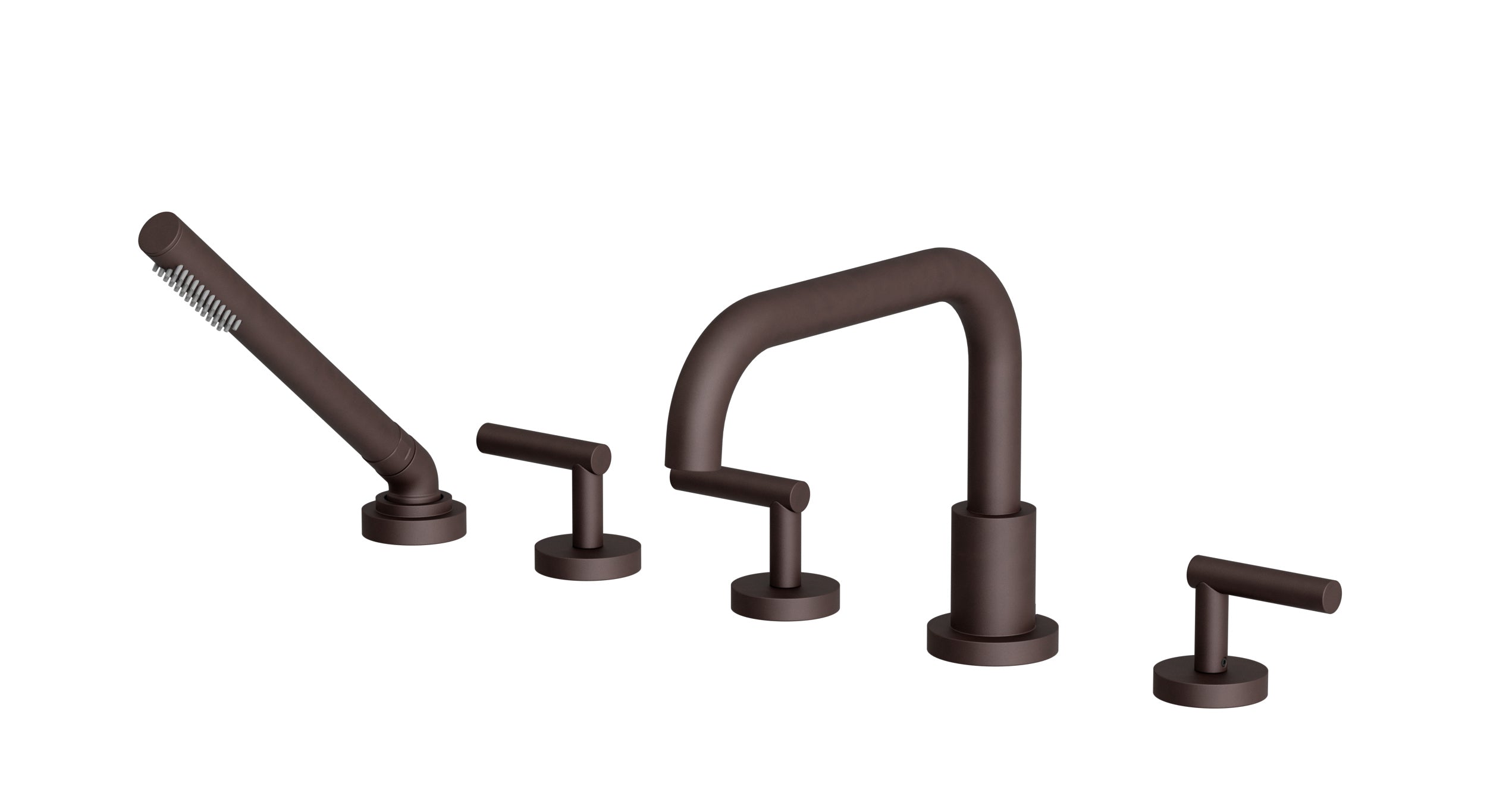 Contour Three Handle Deck Mount Squaretop Bath Trim with Hand Shower and Soft Lever Handles in Architectural Copper