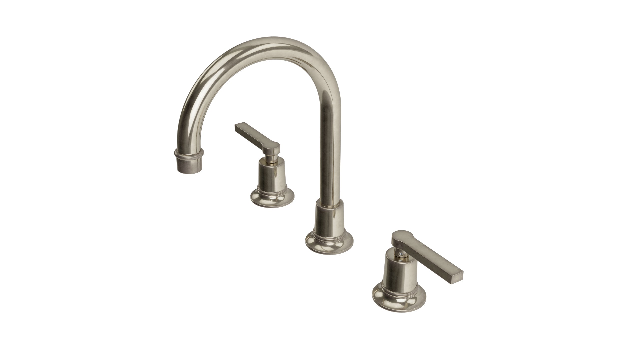 Emerson Two Handle Deck Mount Gooseneck Lavatory Faucet with Classic Lever Handles in French Nickel