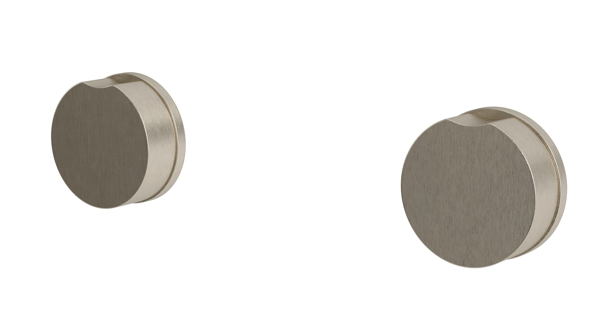 Foundry Two Handle Wall Mount Bath Trim with Barrel Knob Handles in Satin Nickel