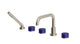 Foundry Three Handle Deck Mount Squaretop Bath Trim with Hand Shower and Groove Ceramic Knob Handles in Satin Nickel