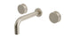 Foundry Two Handle Wall Mount 7.5" Lavatory Faucet with Barrel Knob Handles in Satin Nickel