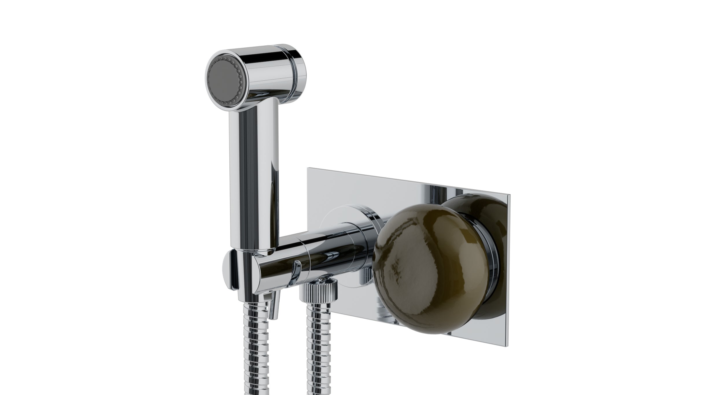 Foundry One Handle Wall Mount Bidet Trim with Pebble Ceramic Knob Handle in Polished Chrome