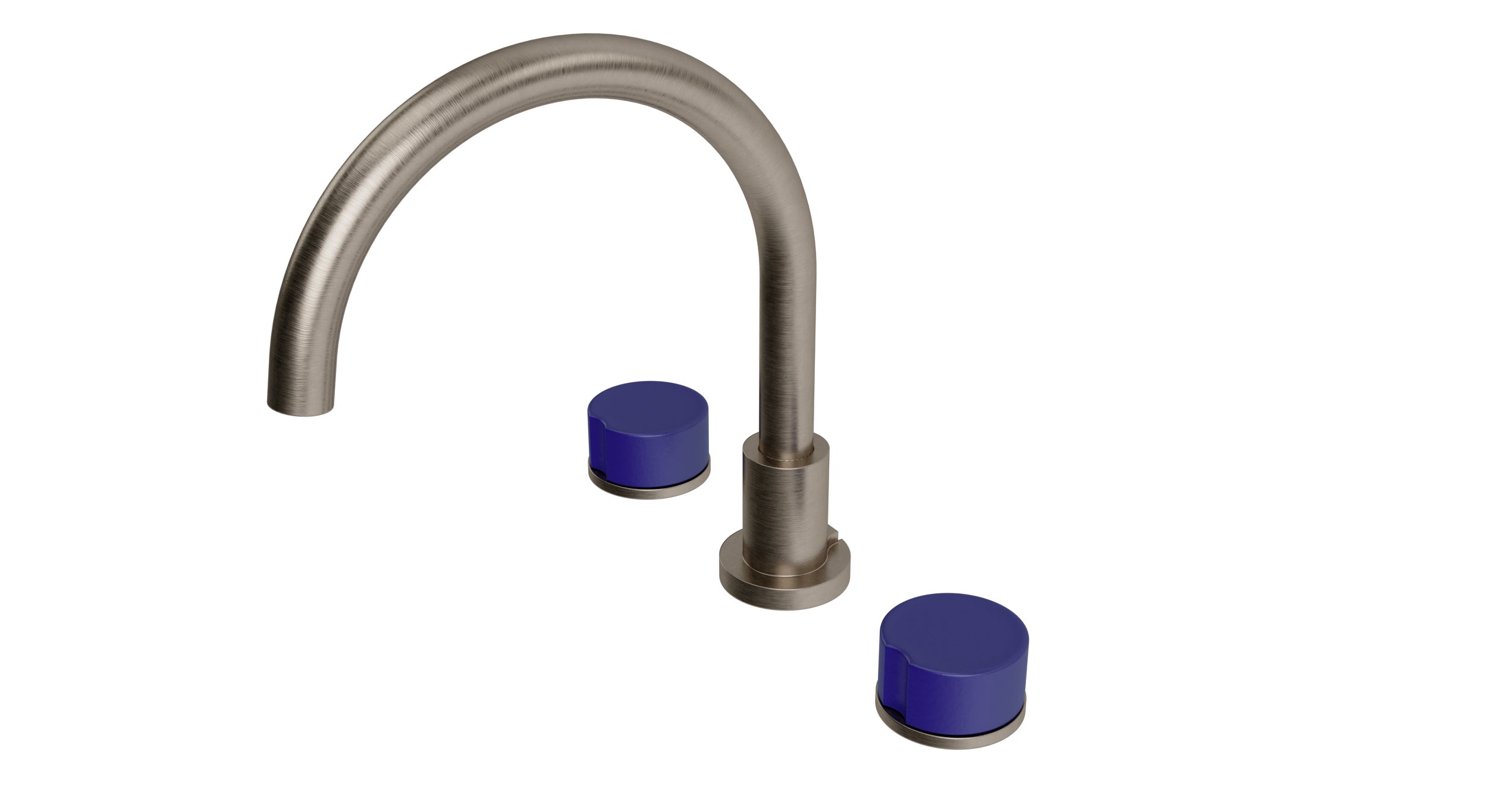 Foundry Two Handle Deck Mount Gooseneck Bath Trim with Groove Ceramic Knob Handles in Antique Nickel