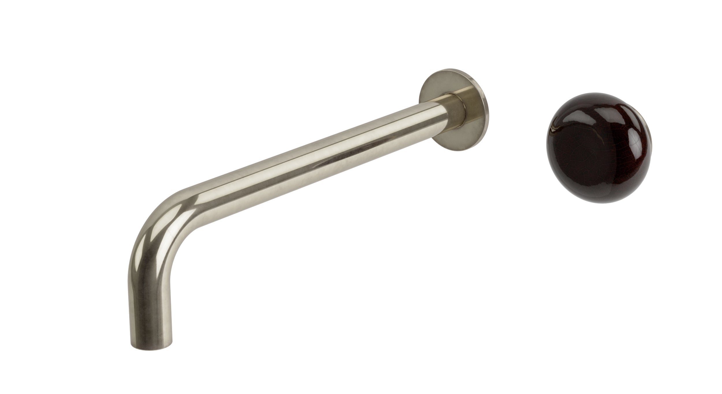 Foundry One Handle Wall Mount 10" Lavatory Faucet with Pebble Ceramic Knob Handle in French Nickel