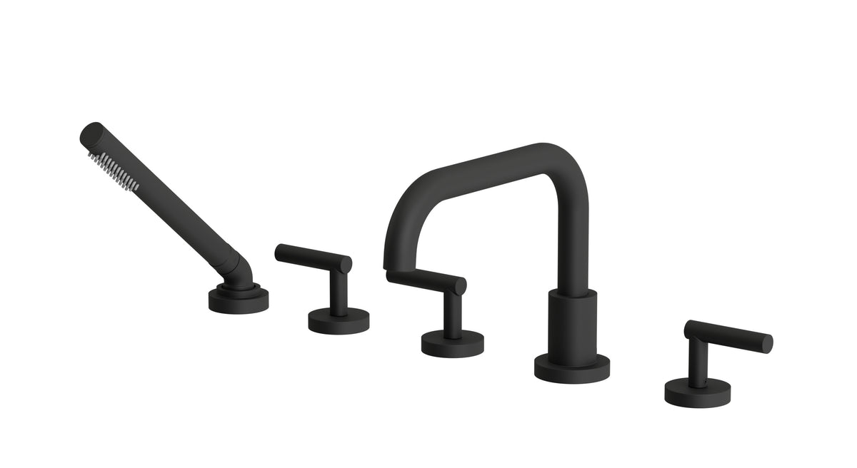 Contour Three Handle Deck Mount Squaretop Bath Trim with Hand Shower a
