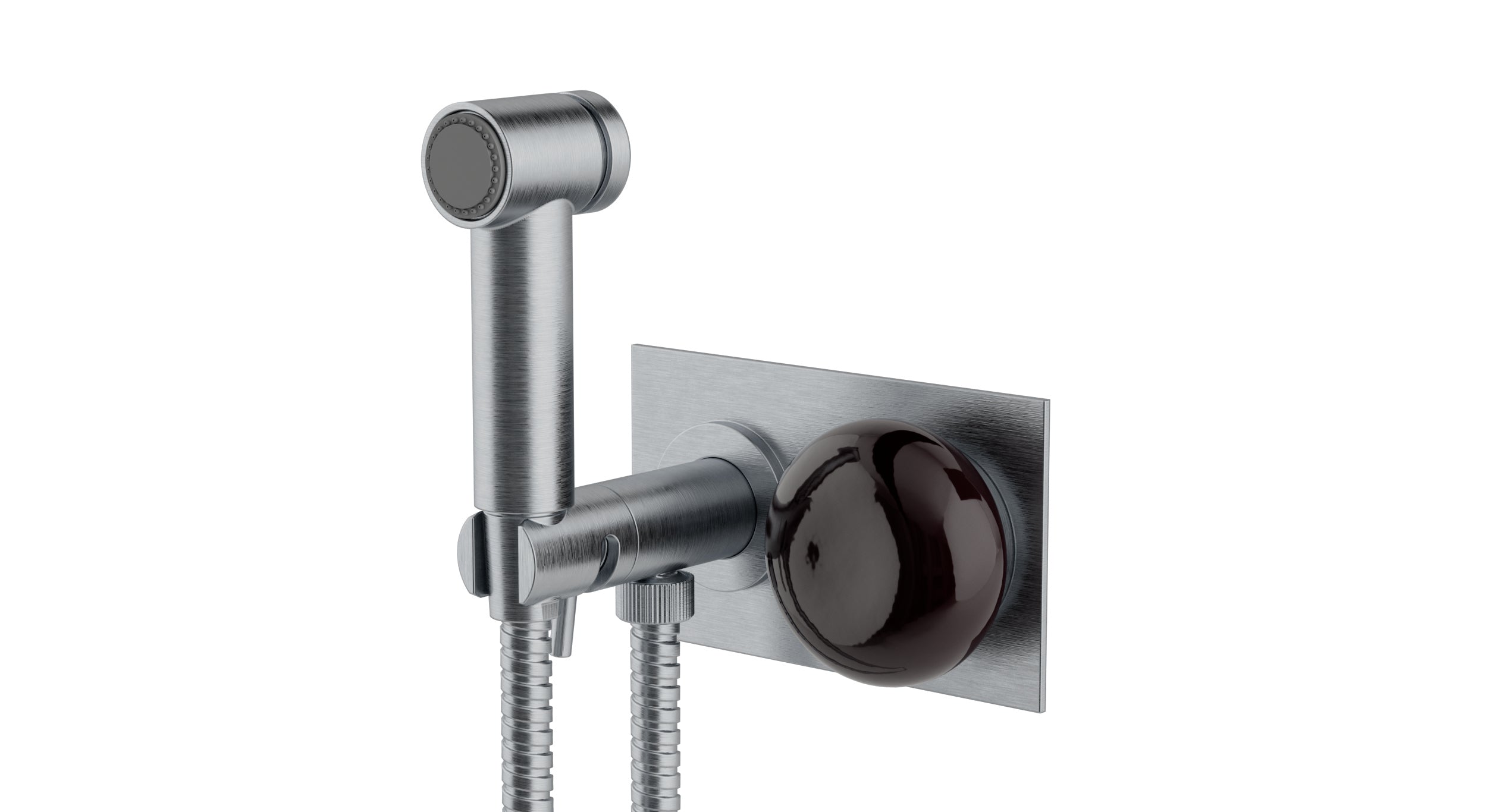 Foundry One Handle Wall Mount Bidet Trim with Pebble Ceramic Knob Handle in Satin Chrome