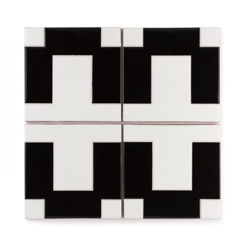 4x4 Handpainted Tile Dot Dash 5 in Charcoal