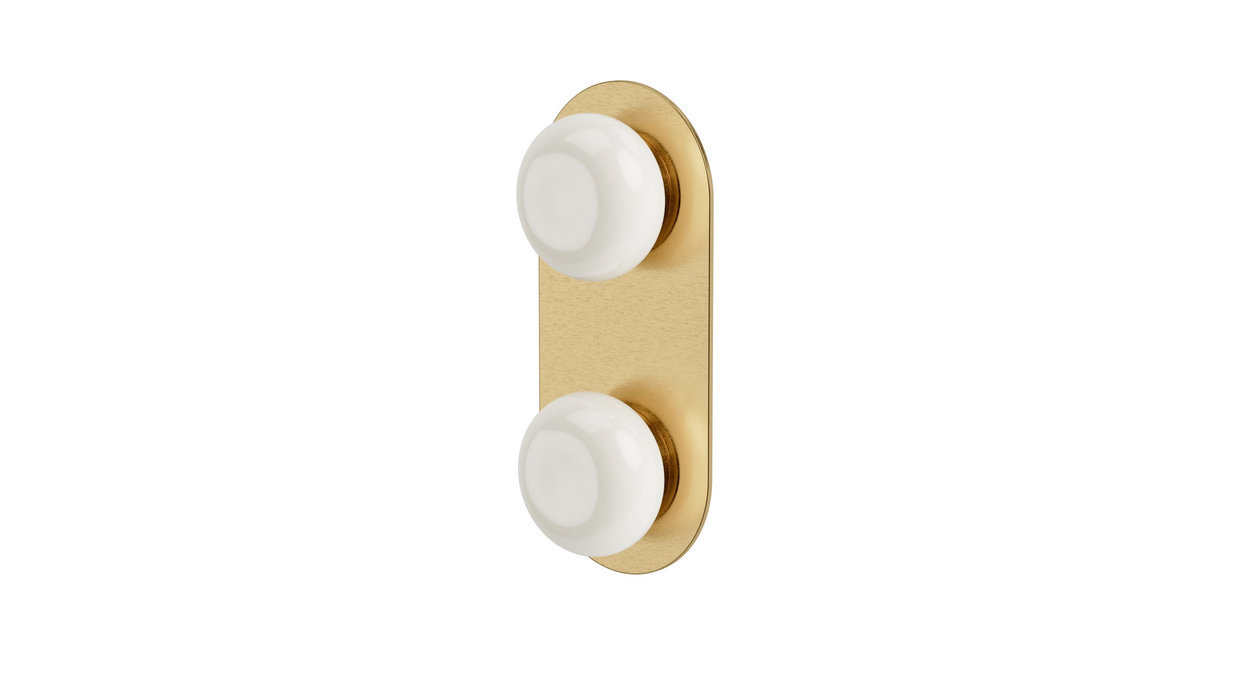 Foundry Two Handle Wall Mount Shower Trim with Pebble Ceramic Knob Handles in Satin Brass