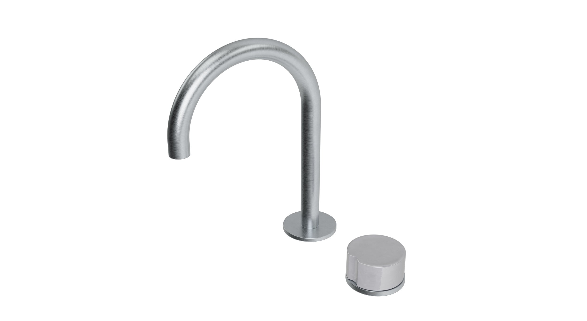 Foundry One Handle Deck Mount Gooseneck Lavatory Faucet with Groove Ceramic Knob Handle in Satin Chrome